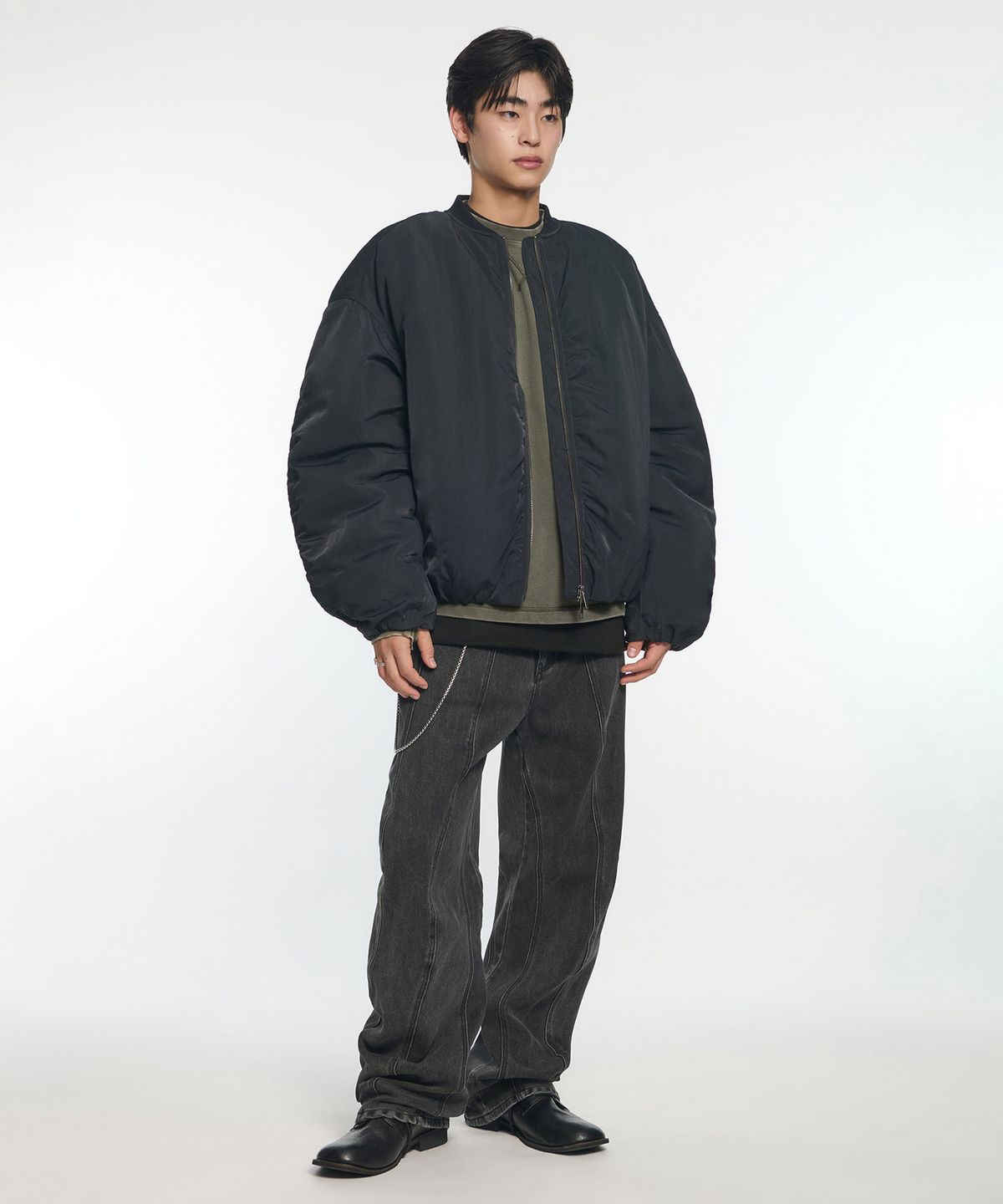 노매뉴얼(NOMANUAL) OVERSIZED BOMBER JACKET - BLACK