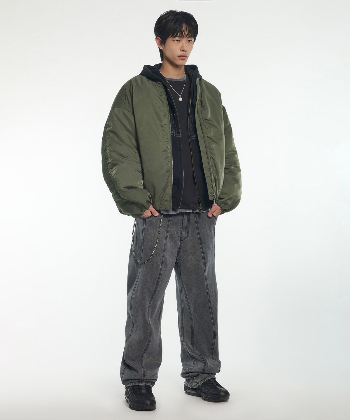 노매뉴얼(NOMANUAL) OVERSIZED BOMBER JACKET - DEEP KHAKI