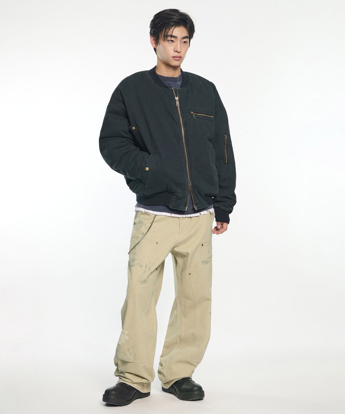 노매뉴얼(NOMANUAL) WASHED VINTAGE MA-1 JACKET - BLACK