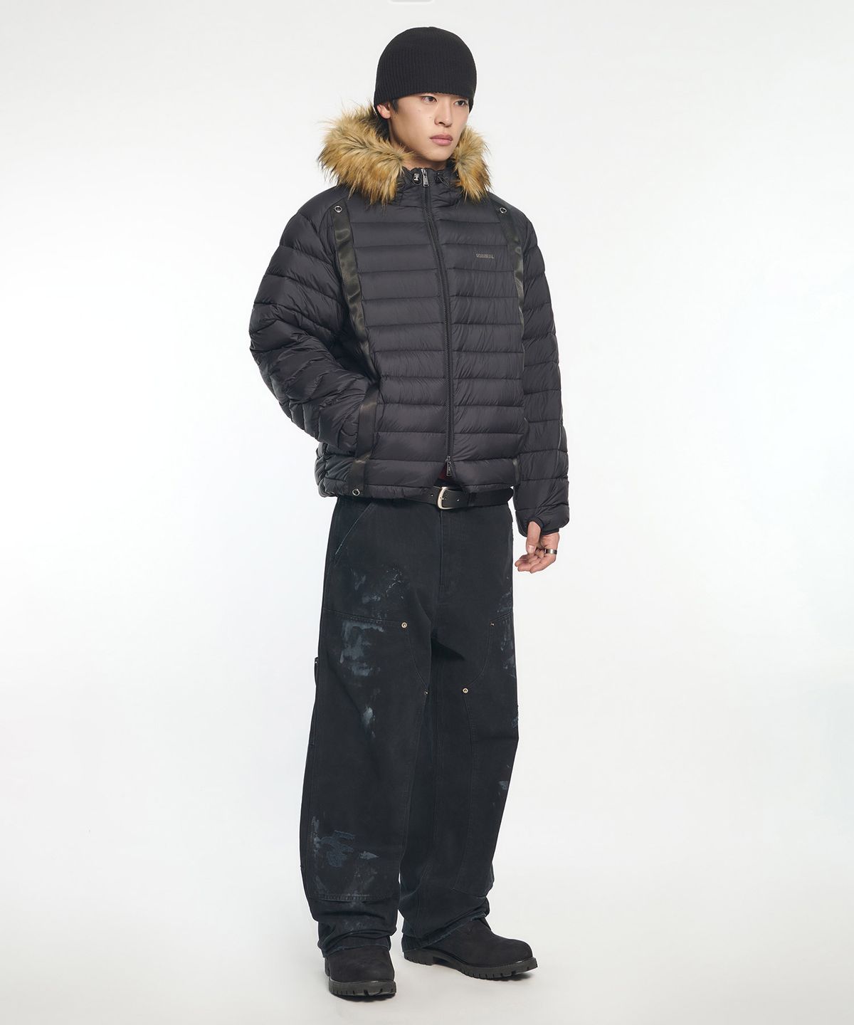 노매뉴얼(NOMANUAL) DAMAGED DOUBLE KNEE PANTS - WASHED BLACK