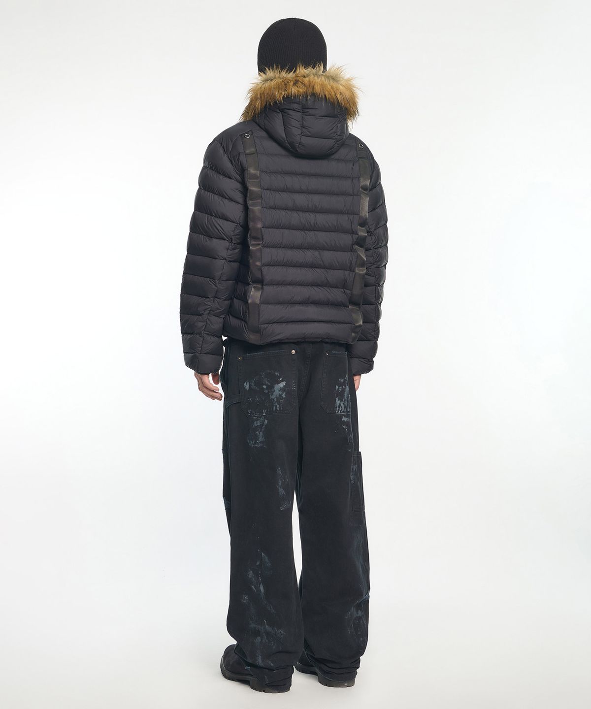 노매뉴얼(NOMANUAL) DAMAGED DOUBLE KNEE PANTS - WASHED BLACK