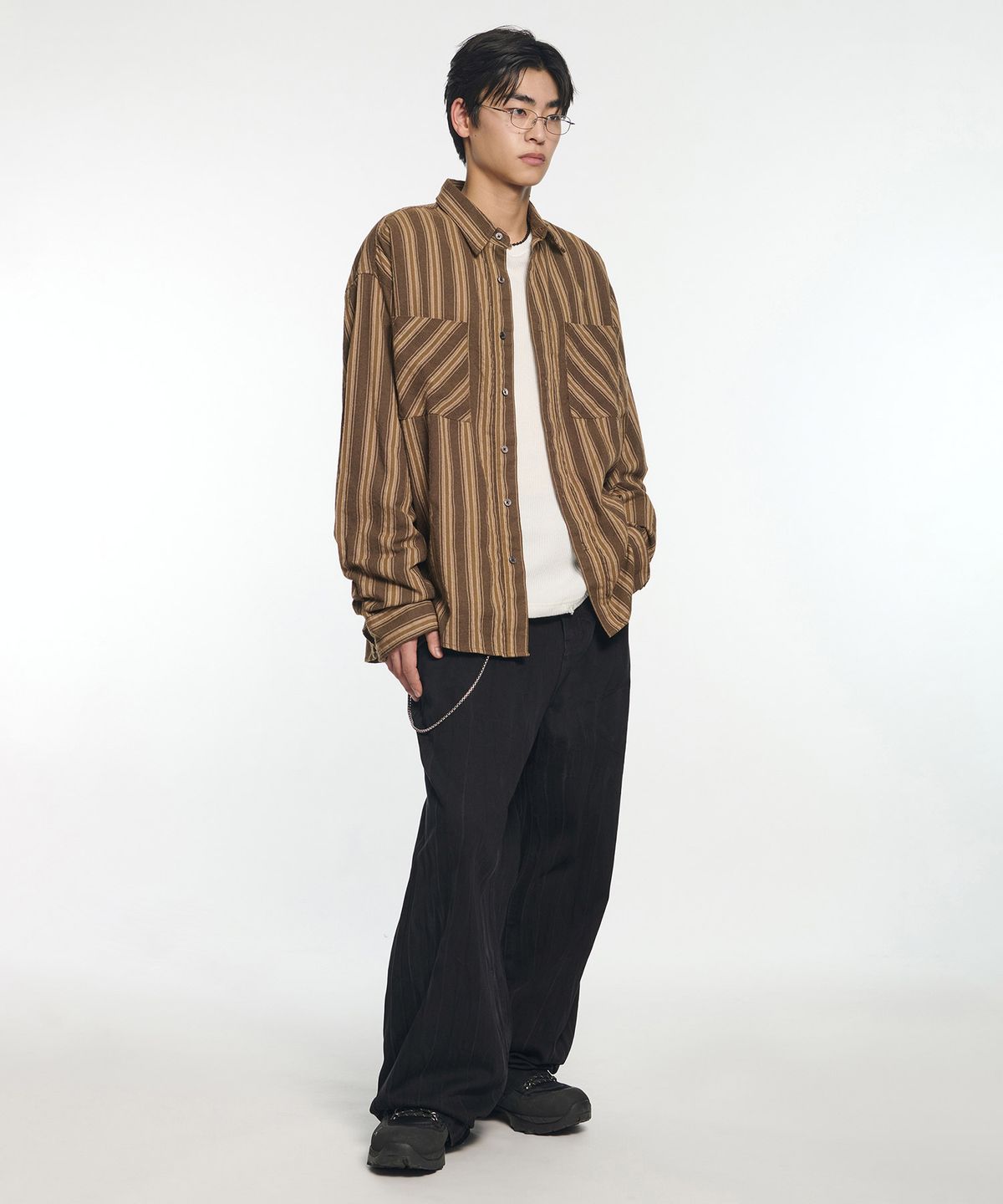 노매뉴얼(NOMANUAL) M.L STRIPE SHIRT - BROWN