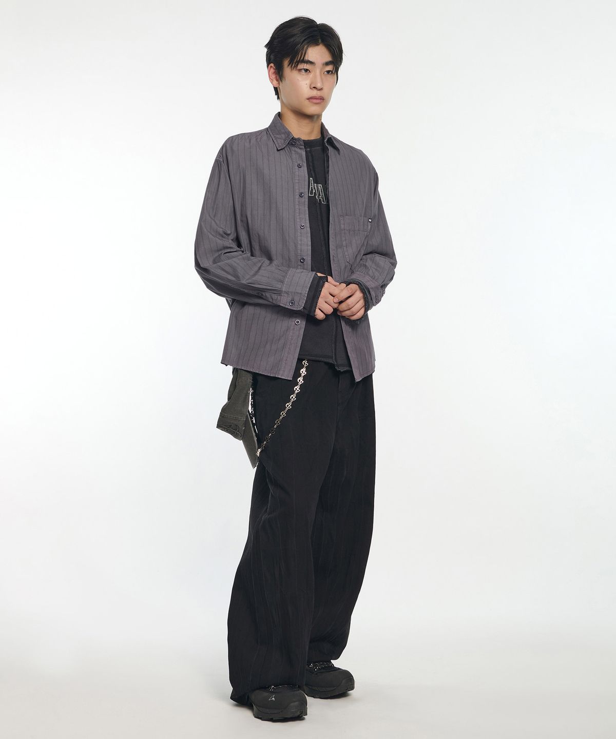 노매뉴얼(NOMANUAL) DYED STRIPED SHIRT - DYED PURPLE
