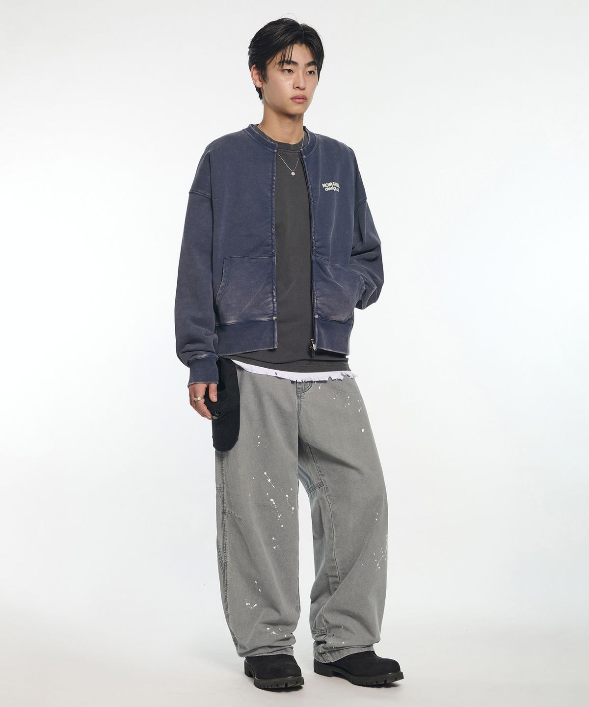 노매뉴얼(NOMANUAL) PAINTED WORK PANTS - WASHED GRAY
