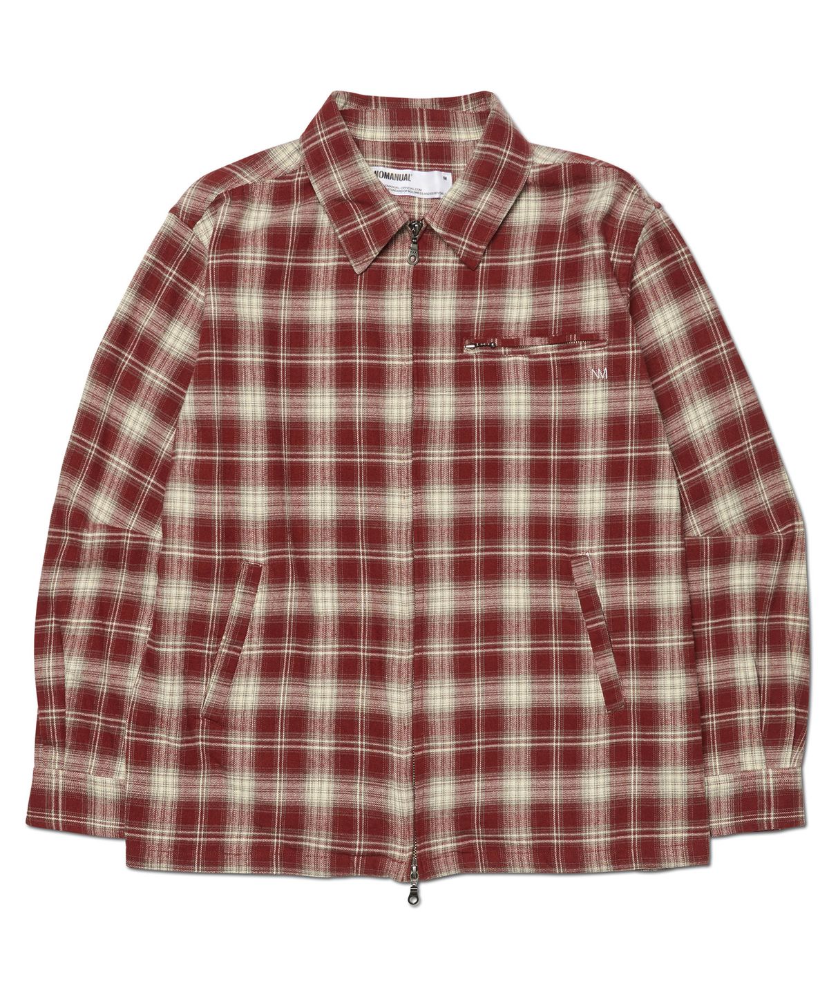 노매뉴얼(NOMANUAL) FLANNEL FULL ZIP CHECK SHIRT - BURGUNDY