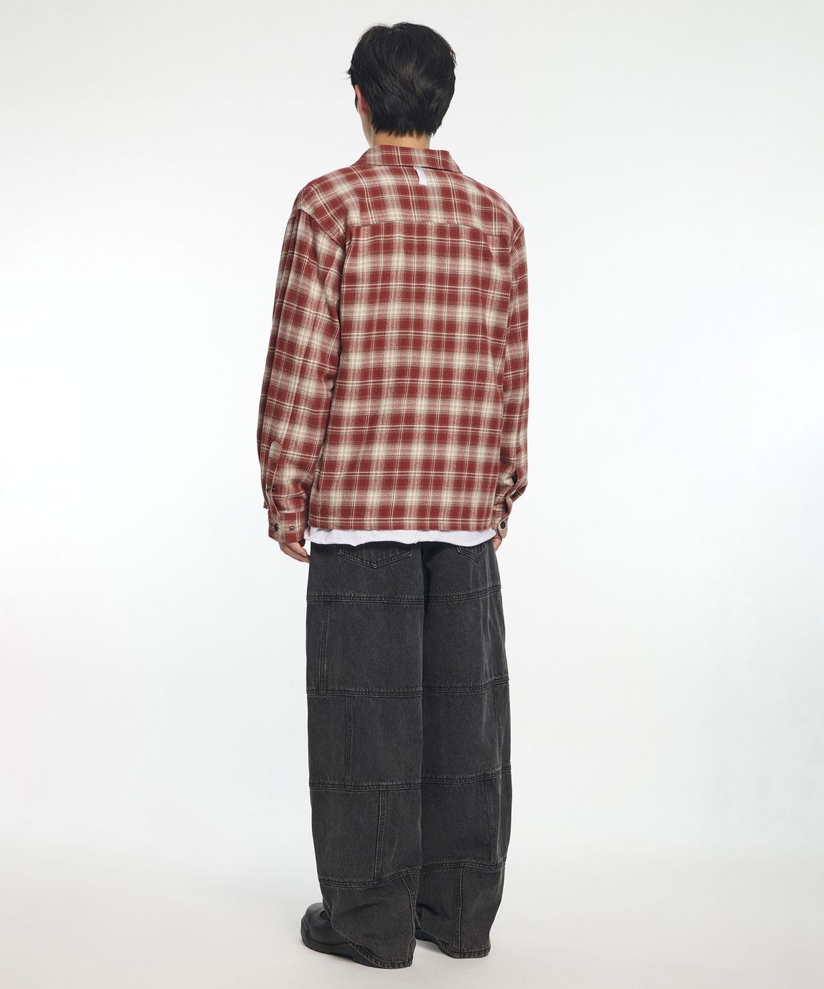 노매뉴얼(NOMANUAL) FLANNEL FULL ZIP CHECK SHIRT - BURGUNDY
