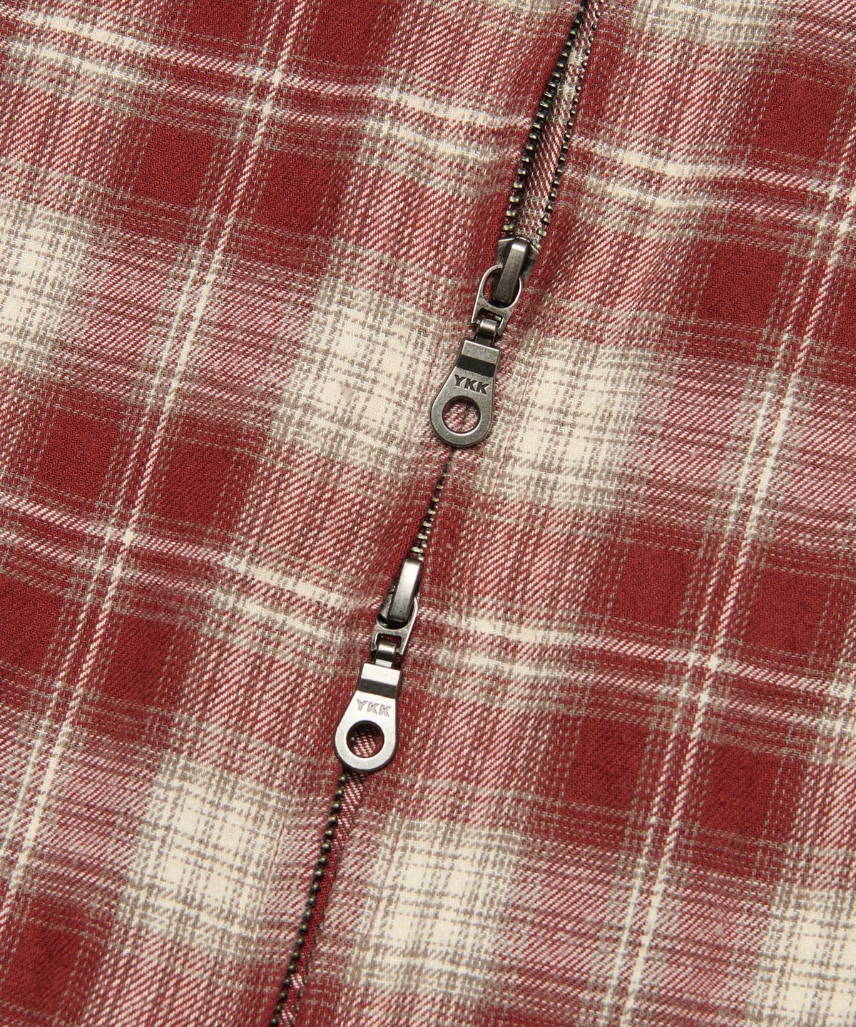 노매뉴얼(NOMANUAL) FLANNEL FULL ZIP CHECK SHIRT - BURGUNDY