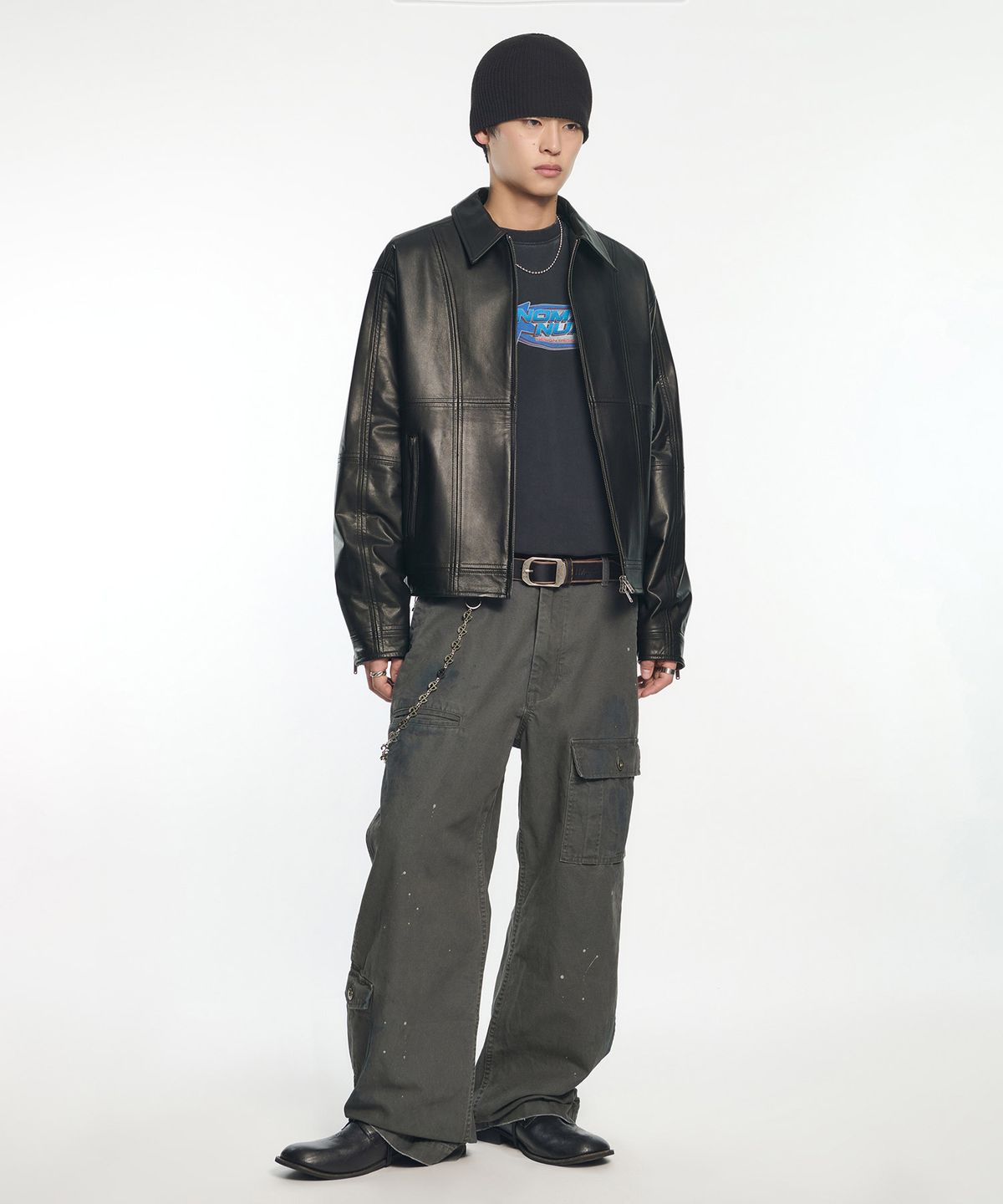 노매뉴얼(NOMANUAL) SPLATTER CARGO PANTS - WASHED CHARCOAL