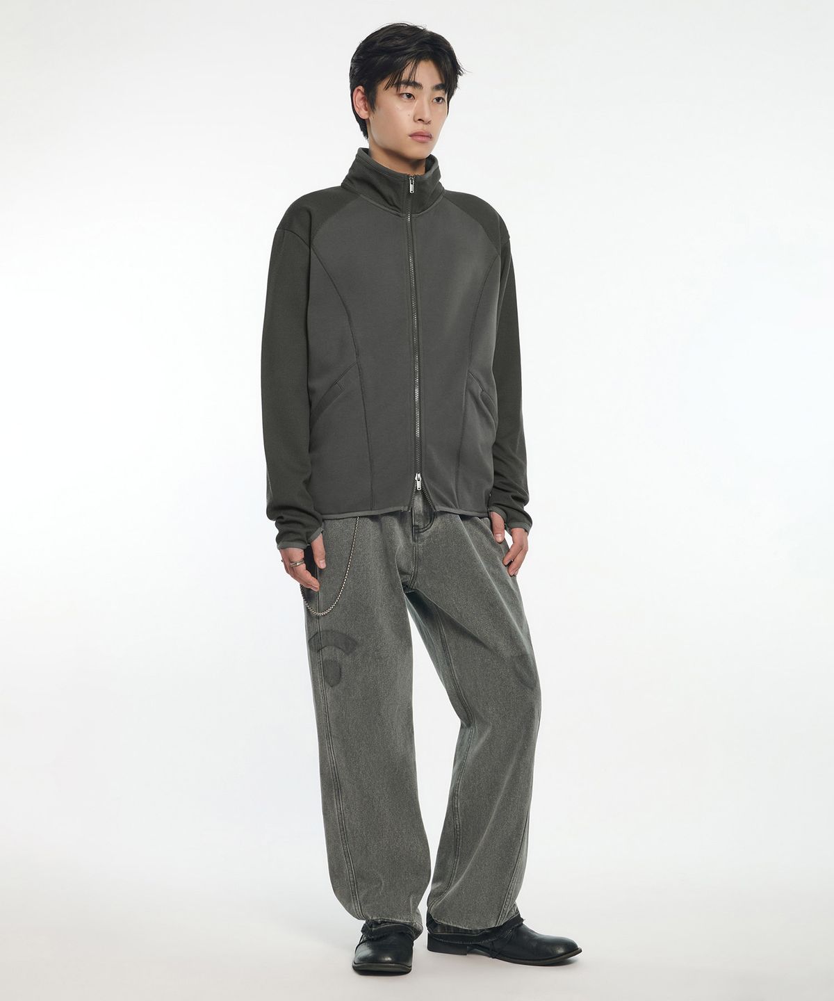노매뉴얼(NOMANUAL) C.L WAFFLE JERSEY - CHARCOAL
