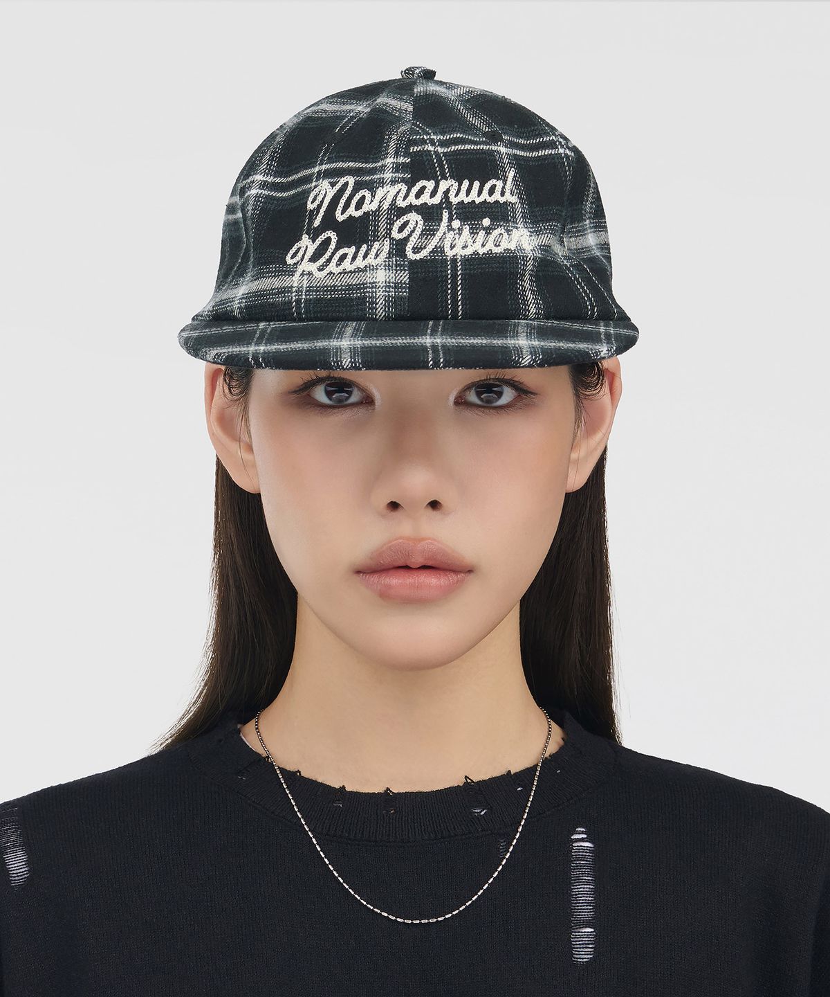 노매뉴얼(NOMANUAL) N.R CHECK BALL CAP - BLACK