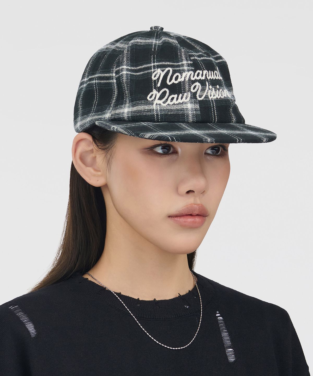 노매뉴얼(NOMANUAL) N.R CHECK BALL CAP - BLACK