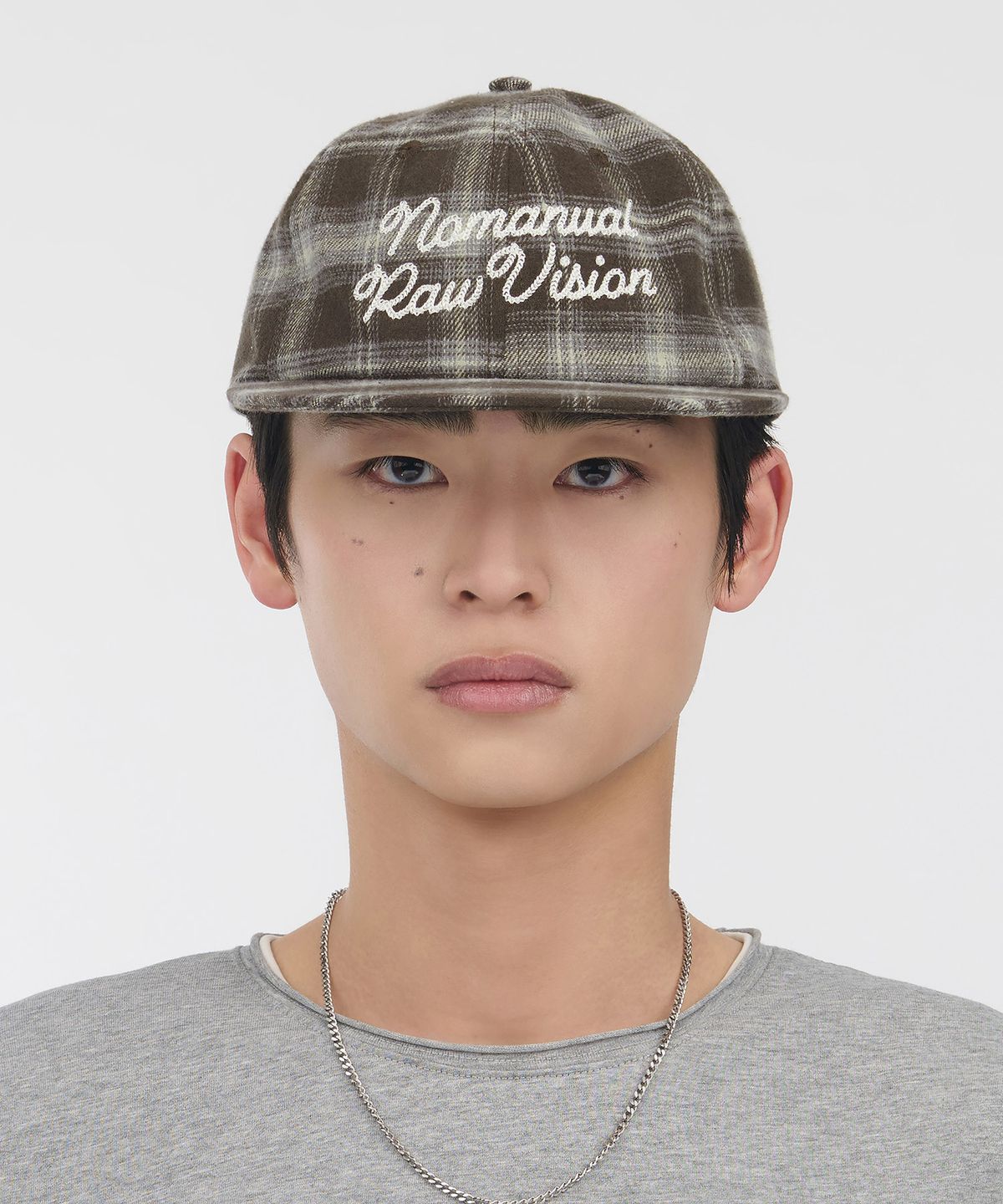 노매뉴얼(NOMANUAL) N.R CHECK BALL CAP - BROWN