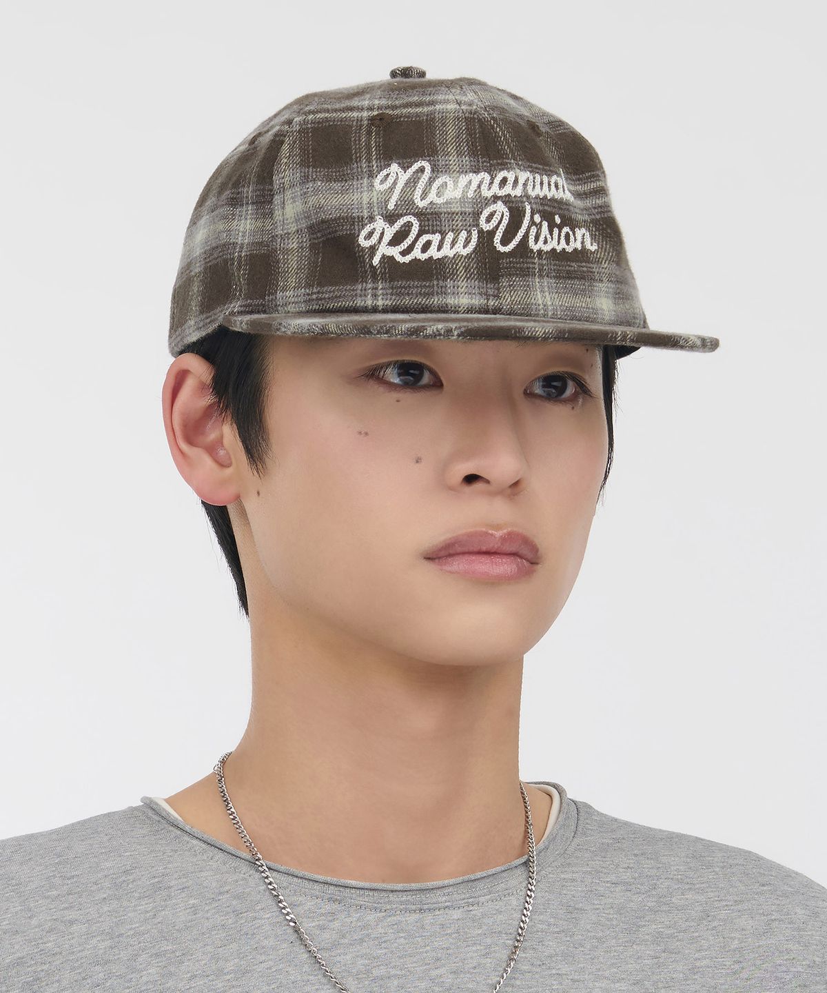노매뉴얼(NOMANUAL) N.R CHECK BALL CAP - BROWN