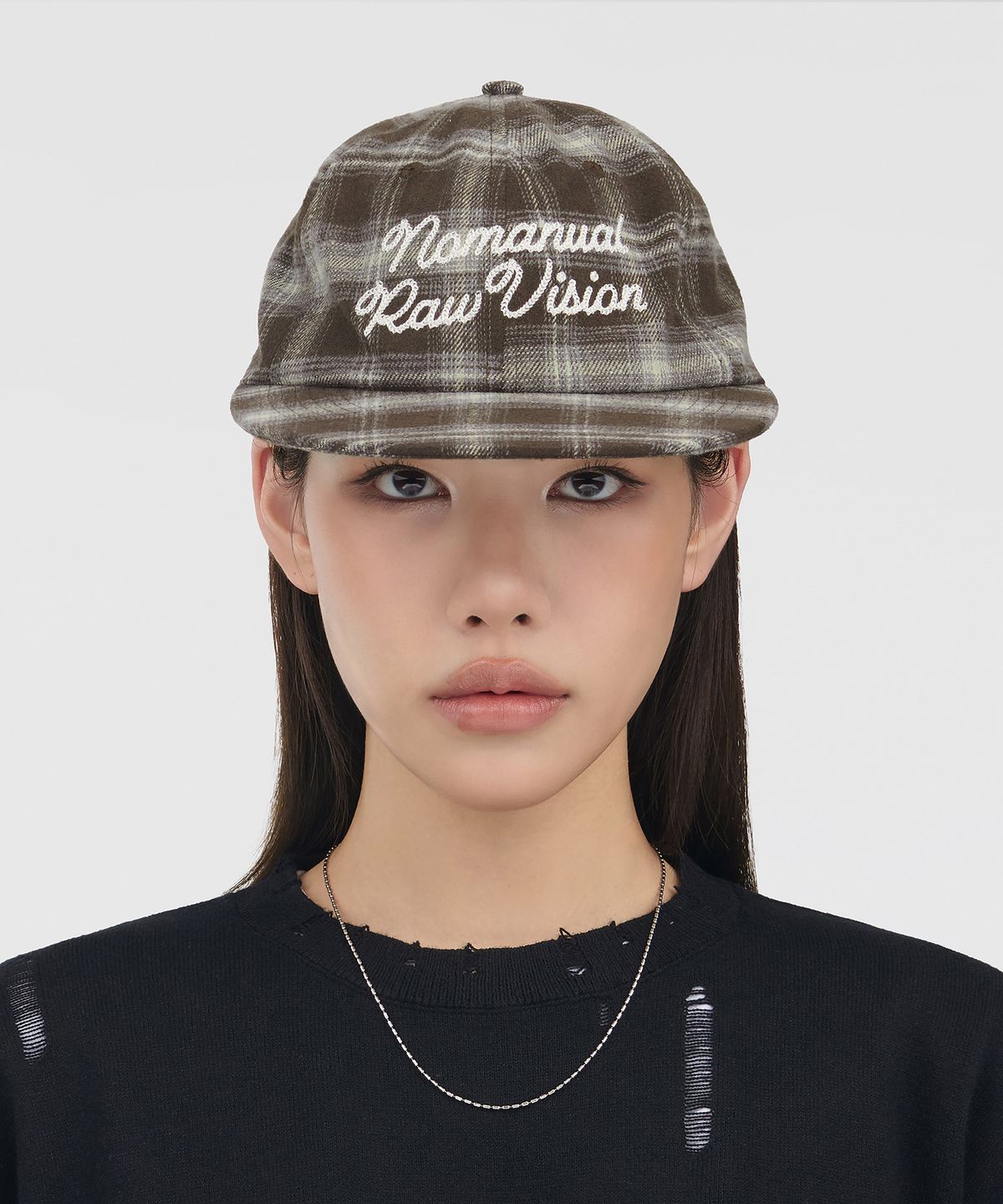 노매뉴얼(NOMANUAL) N.R CHECK BALL CAP - BROWN
