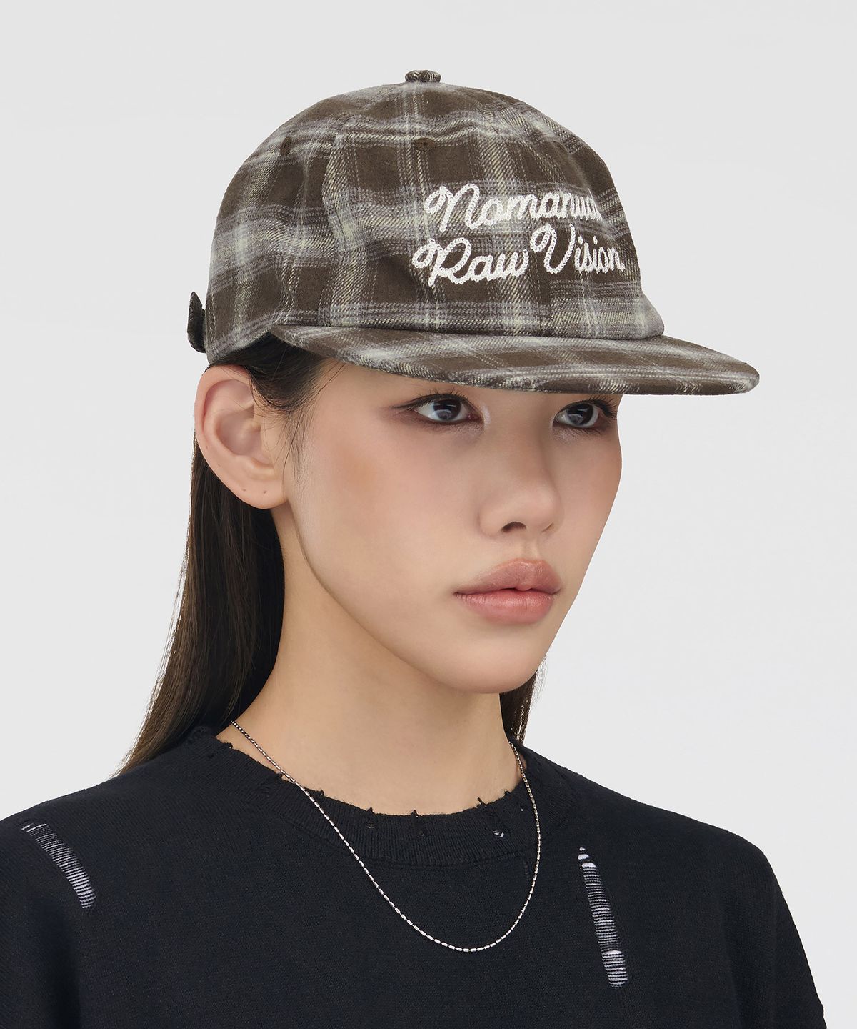 노매뉴얼(NOMANUAL) N.R CHECK BALL CAP - BROWN
