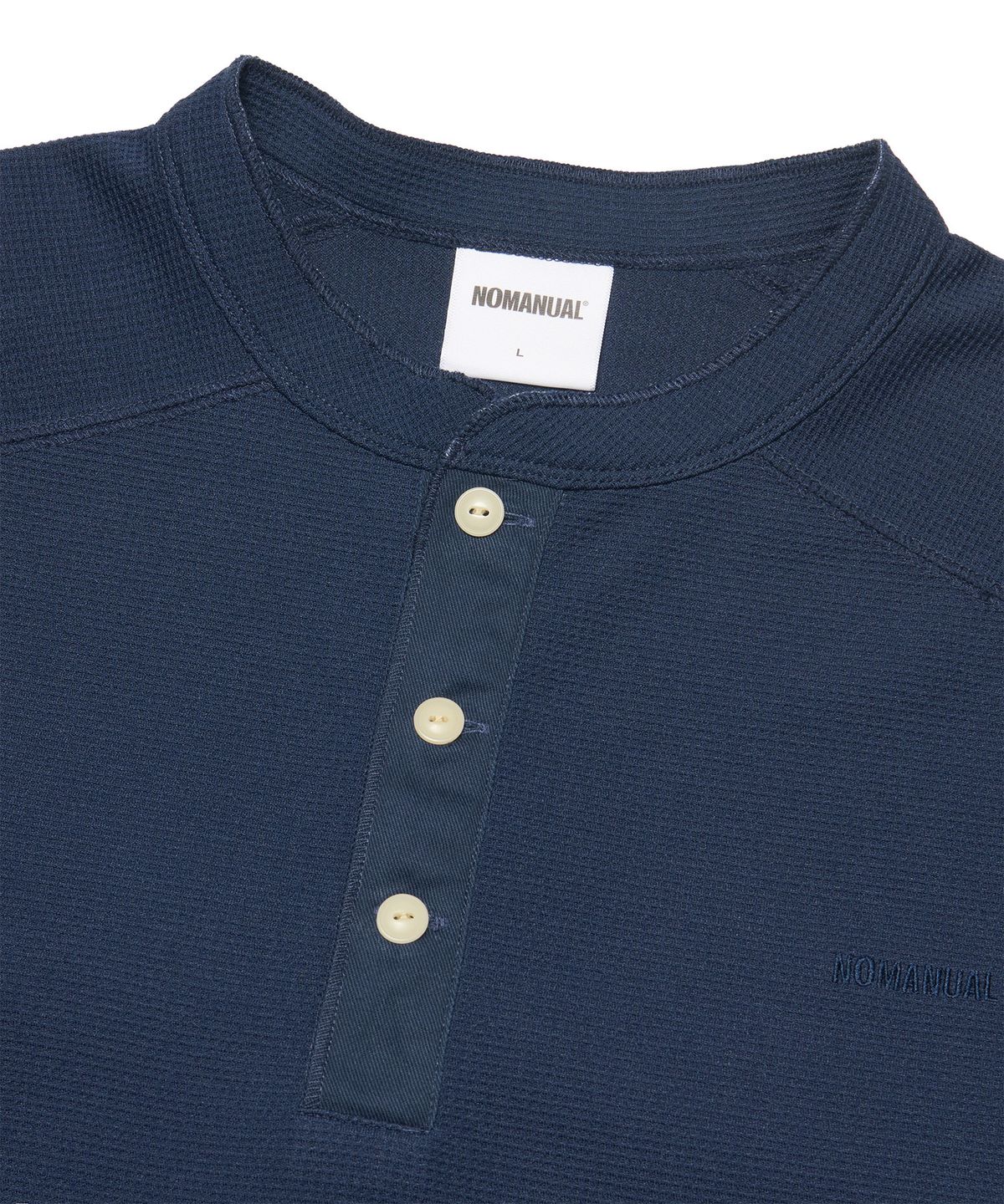 노매뉴얼(NOMANUAL) NM HENLEY NECK WAFFLE LONG SLEEVE TEE - DARK NAVY