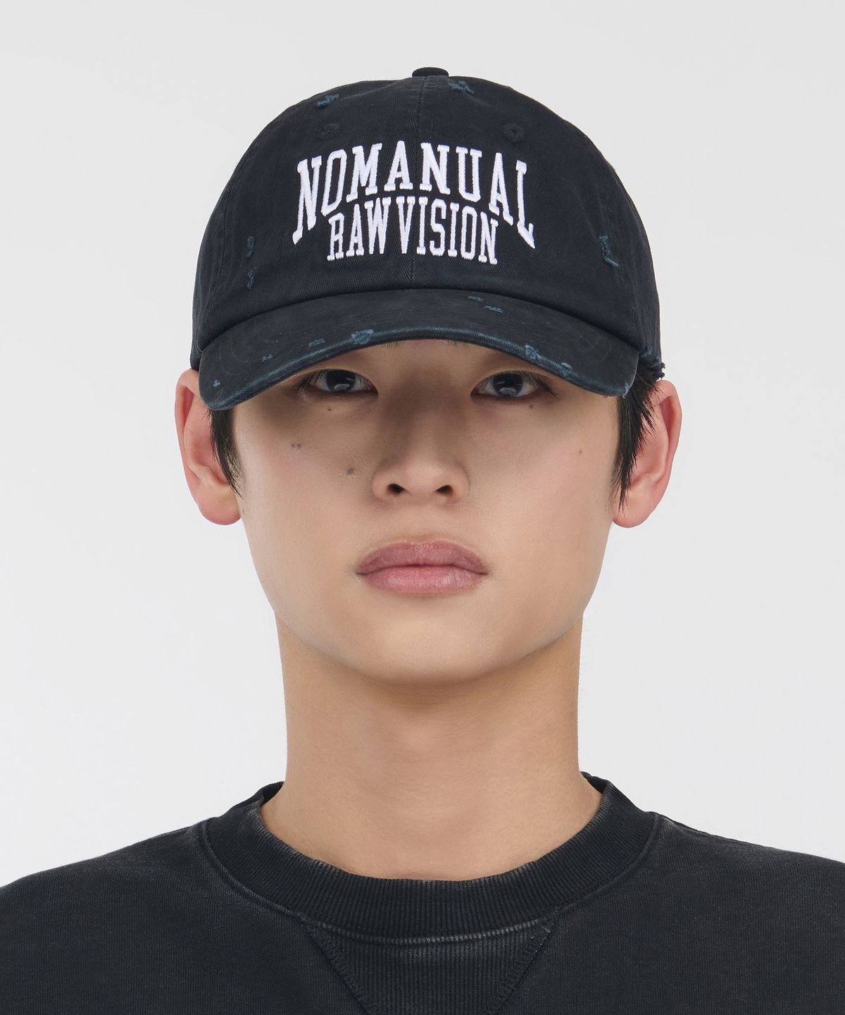 노매뉴얼(NOMANUAL) RAW VISION DAMAGED BALL CAP - WASHED BLACK