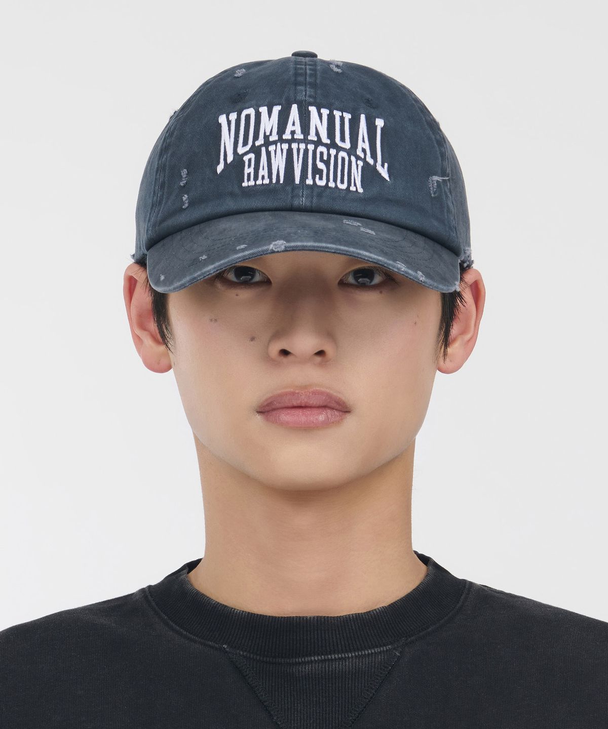노매뉴얼(NOMANUAL) RAW VISION DAMAGED BALL CAP - WASHED NAVY