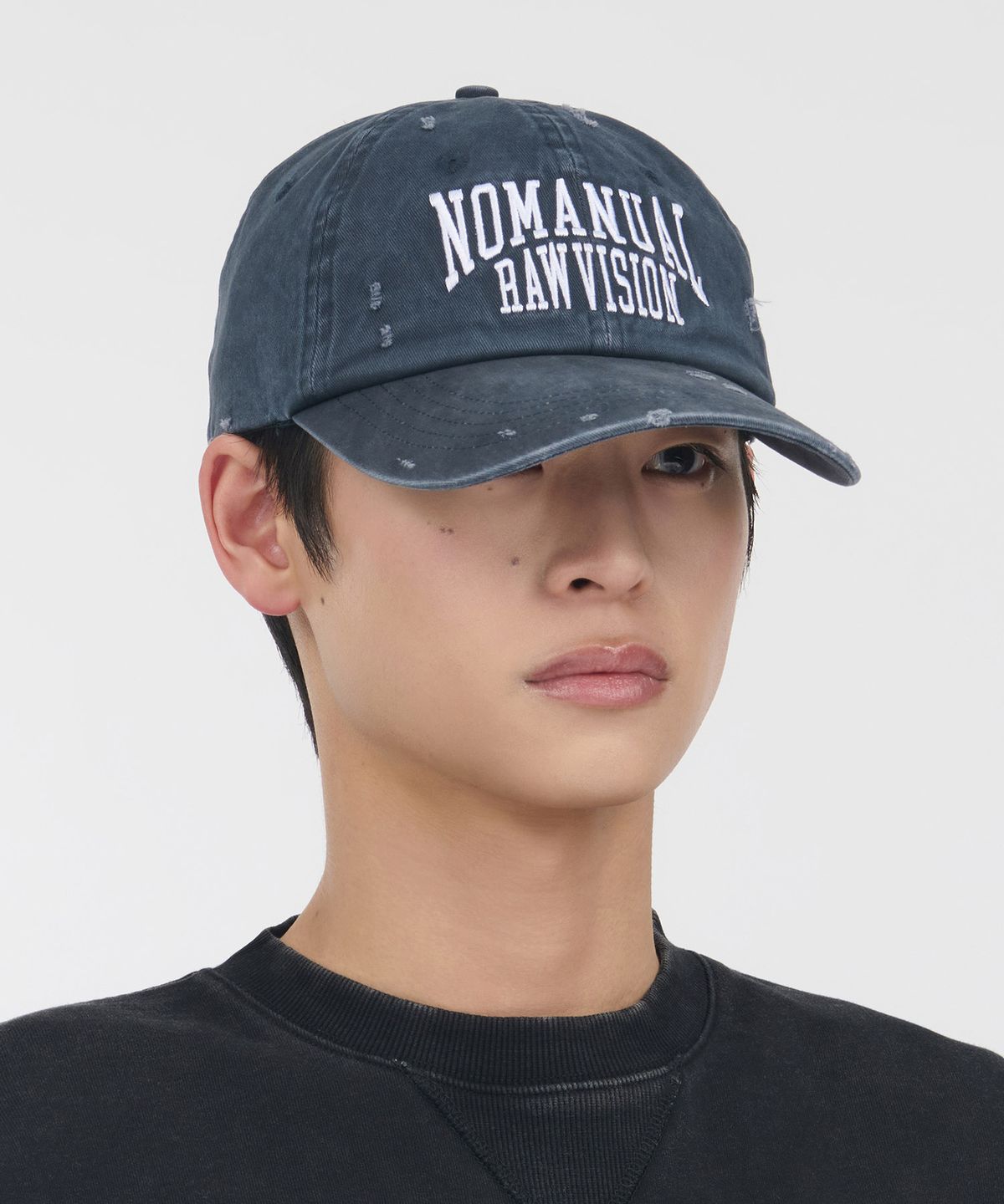 노매뉴얼(NOMANUAL) RAW VISION DAMAGED BALL CAP - WASHED NAVY
