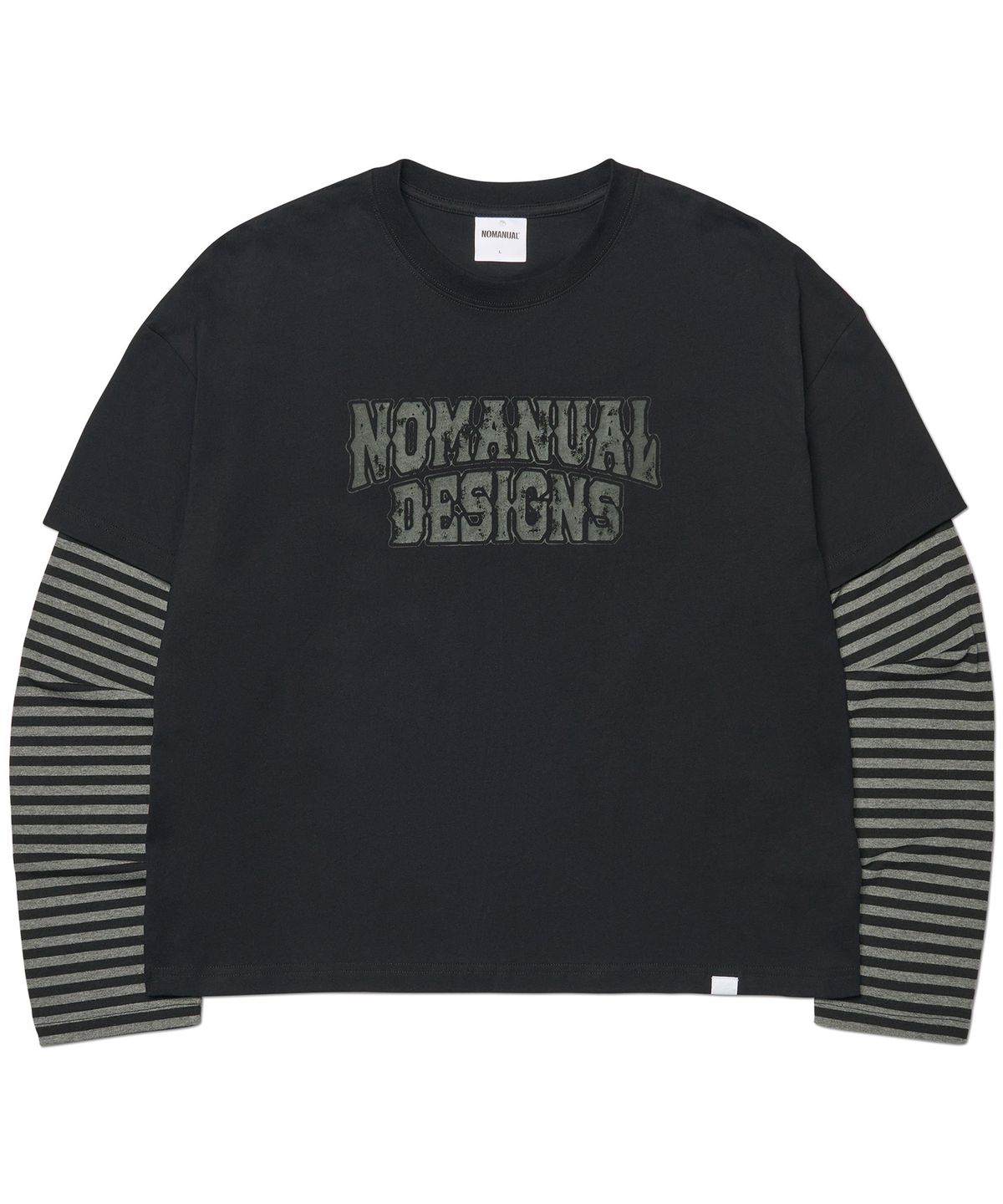 노매뉴얼(NOMANUAL) STRIPE LAYERED LONG SLEEVE TEE - BLACK