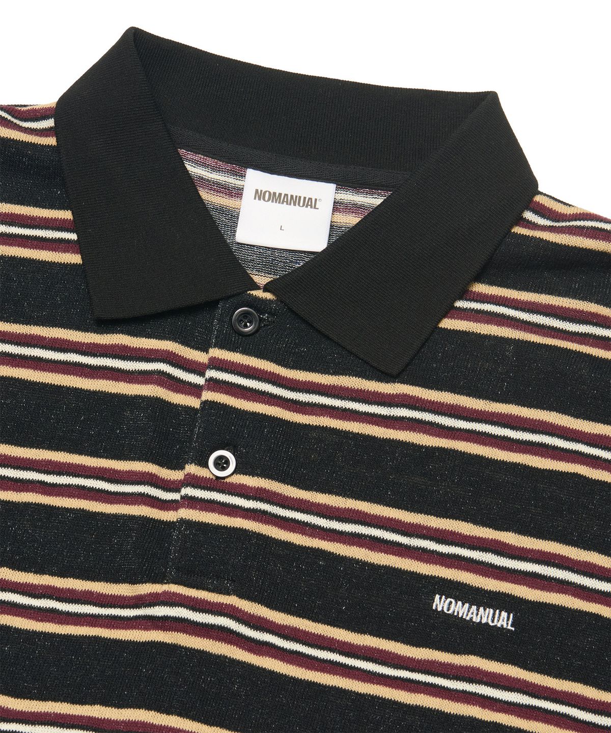 노매뉴얼(NOMANUAL) STRIPE POLO LONG SLEEVE TEE - BLACK