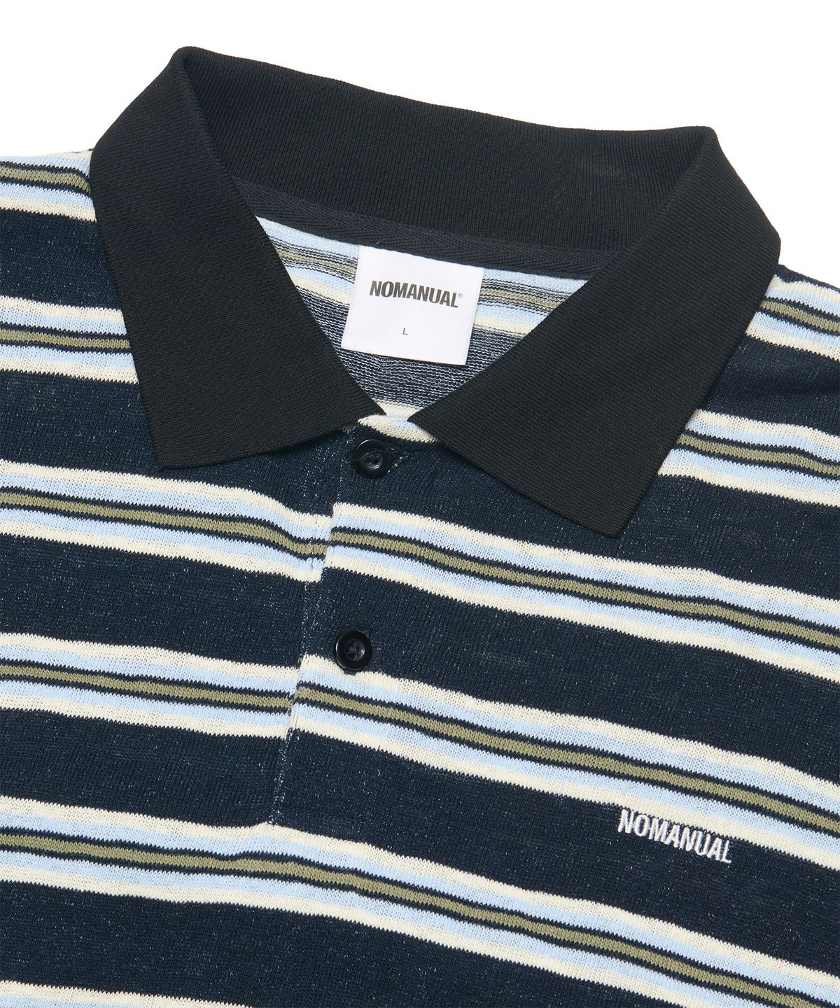 노매뉴얼(NOMANUAL) STRIPE POLO LONG SLEEVE TEE - DARK NAVY