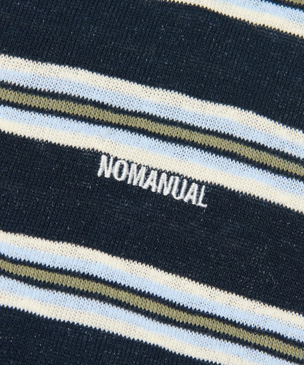 노매뉴얼(NOMANUAL) STRIPE POLO LONG SLEEVE TEE - DARK NAVY