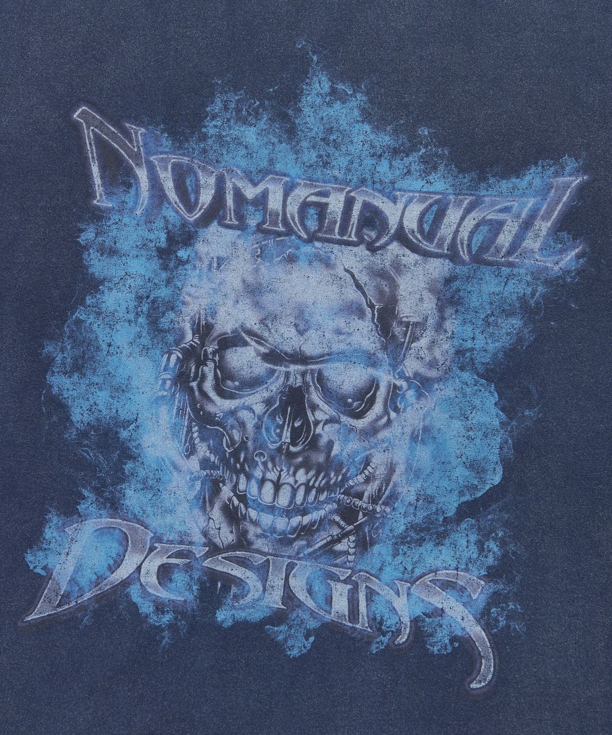 노매뉴얼(NOMANUAL) FLAME SKULL LONG SLEEVE TEE - WASHED NAVY