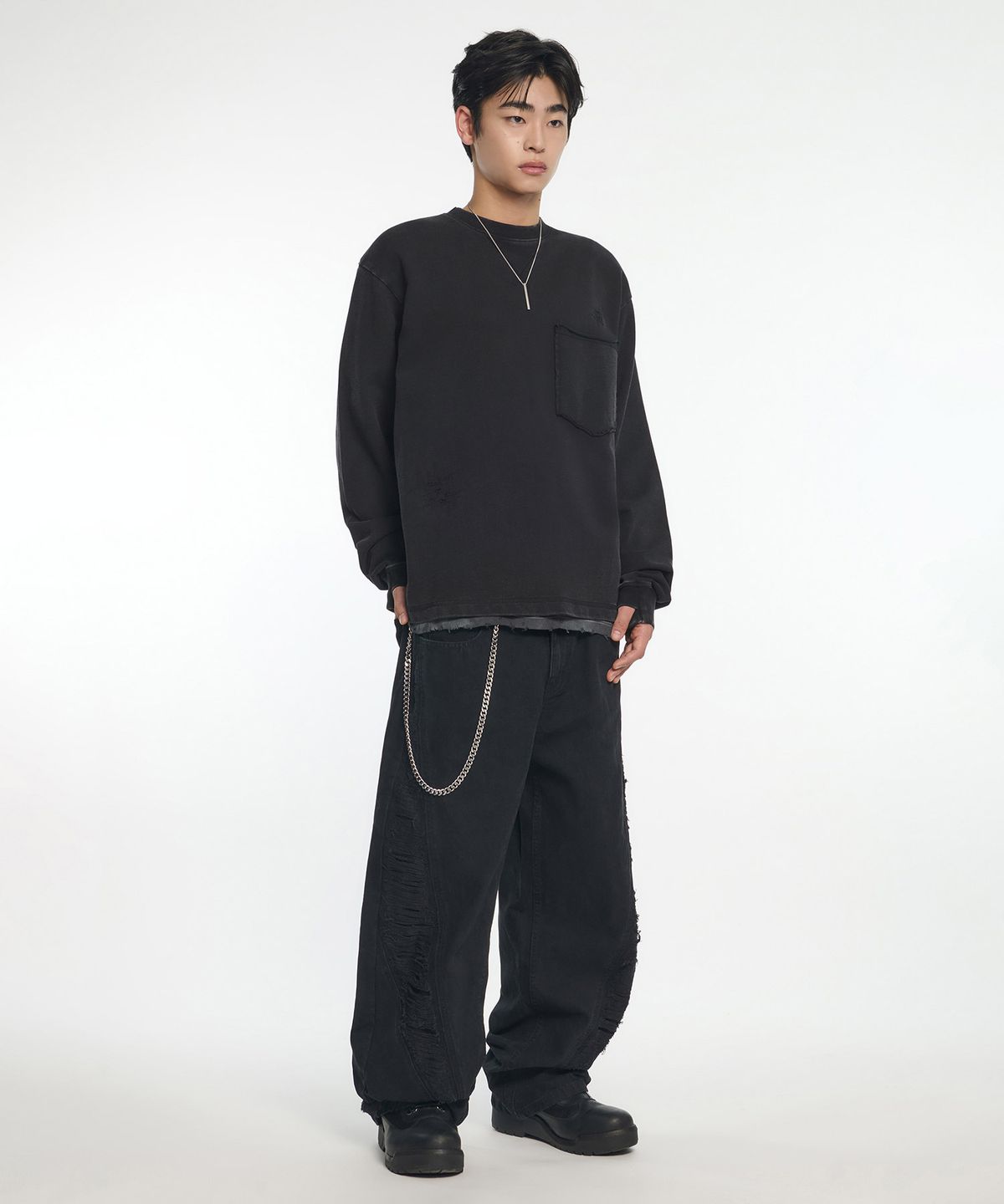 노매뉴얼(NOMANUAL) NM NEO VINTAGE LONG SLEEVE TEE - WASHED BLACK