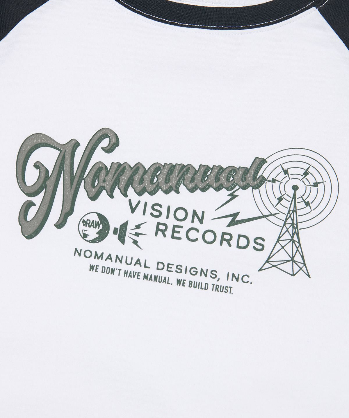 노매뉴얼(NOMANUAL) VISION RECORDS RAGLAN LONG SLEEVE TEE - BLACK