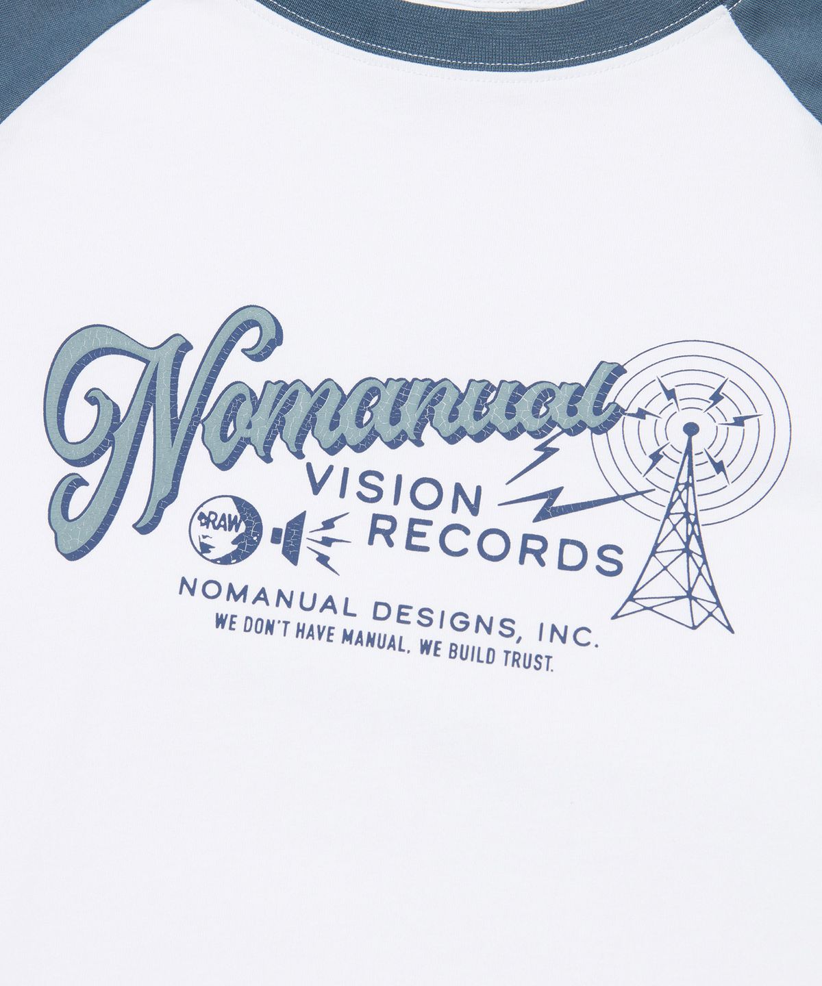 노매뉴얼(NOMANUAL) VISION RECORDS RAGLAN LONG SLEEVE TEE - NAVY