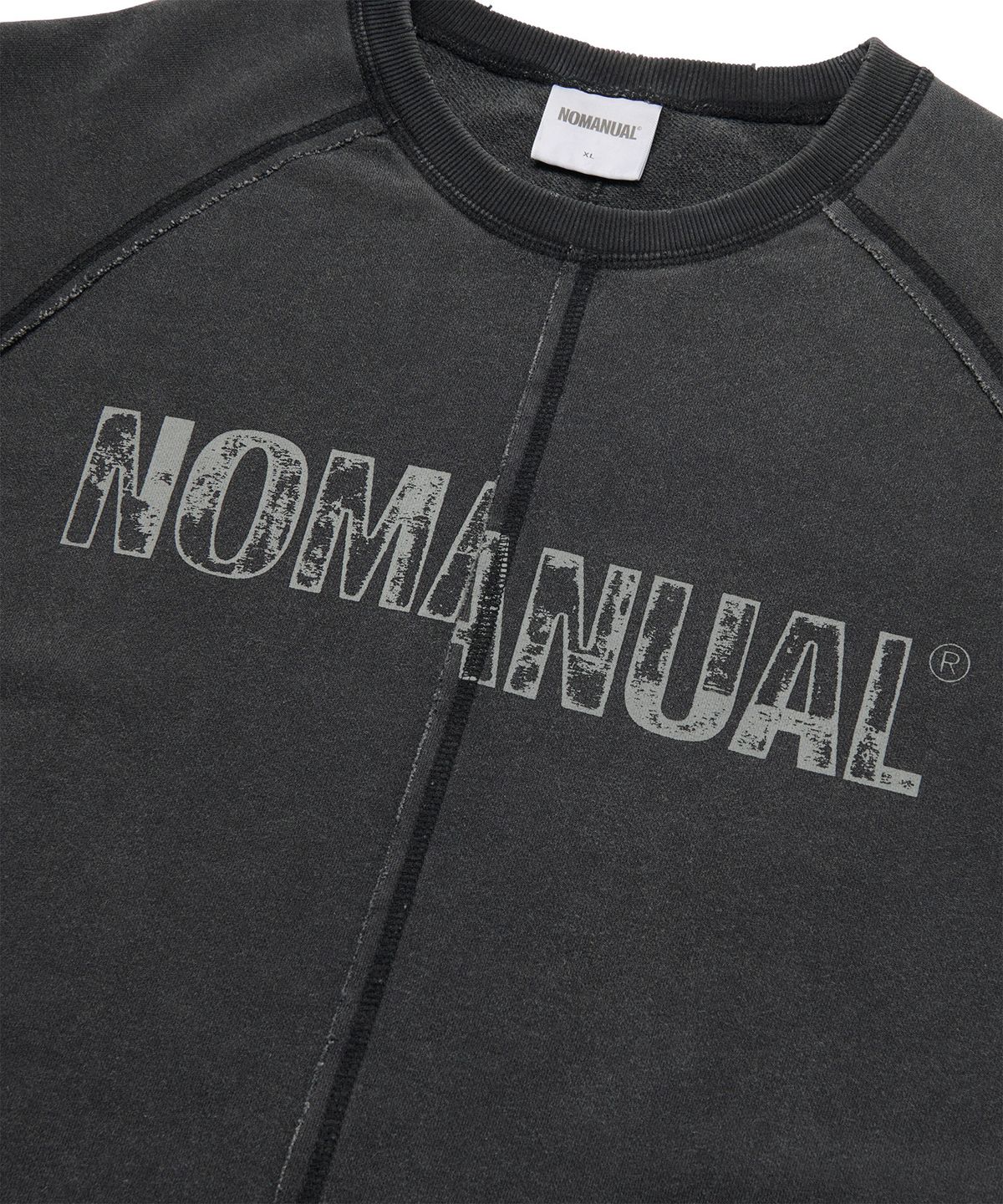 노매뉴얼(NOMANUAL) RAW SPLIT LONG SLEEVE TEE - WASHED BLACK