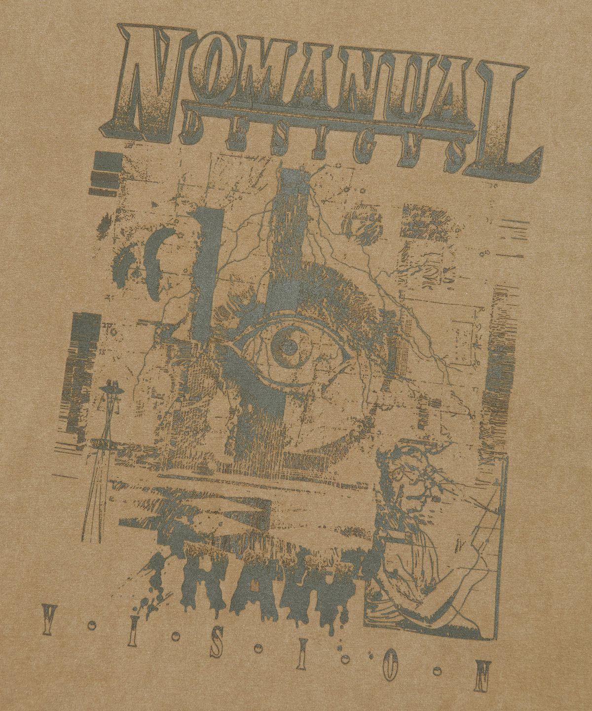 노매뉴얼(NOMANUAL) RAW VISION GRAPHIC LONG SLEEVE TEE - WASHED KHAKI