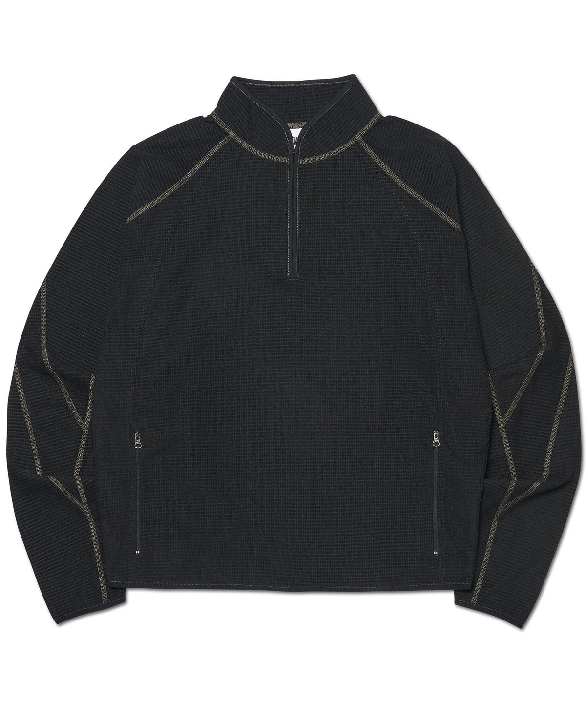 노매뉴얼(NOMANUAL) T.L HEAVY WAFFLE HALF ZIP-UP - BLACK