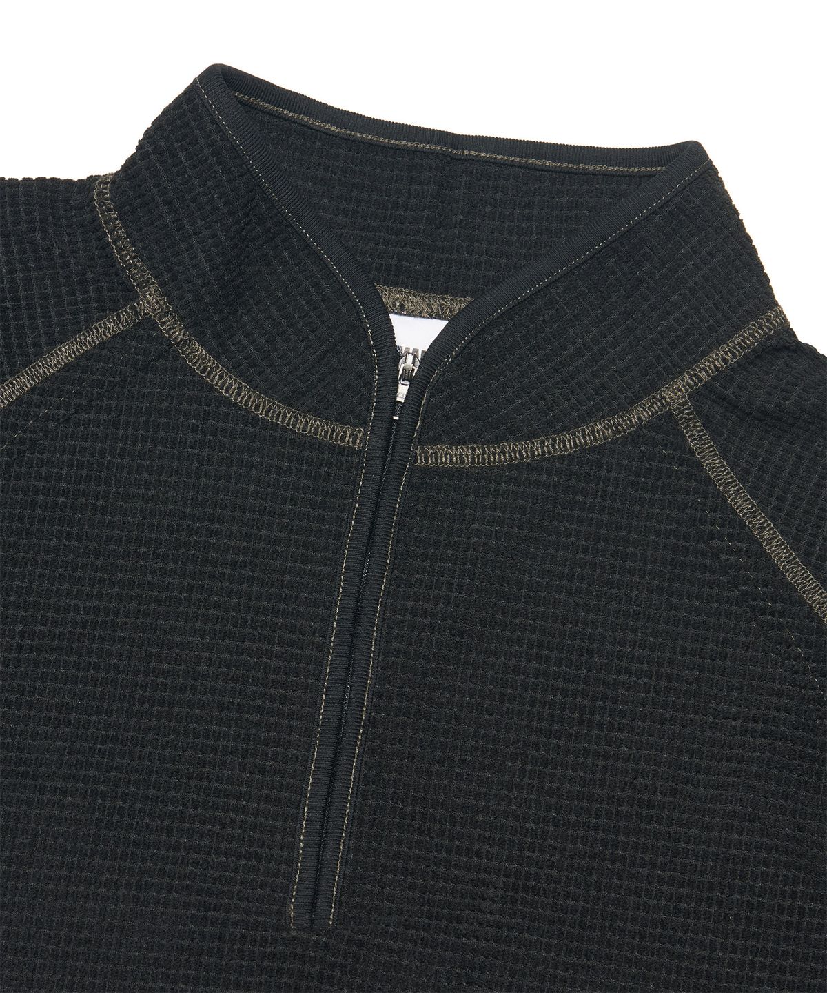 노매뉴얼(NOMANUAL) T.L HEAVY WAFFLE HALF ZIP-UP - BLACK