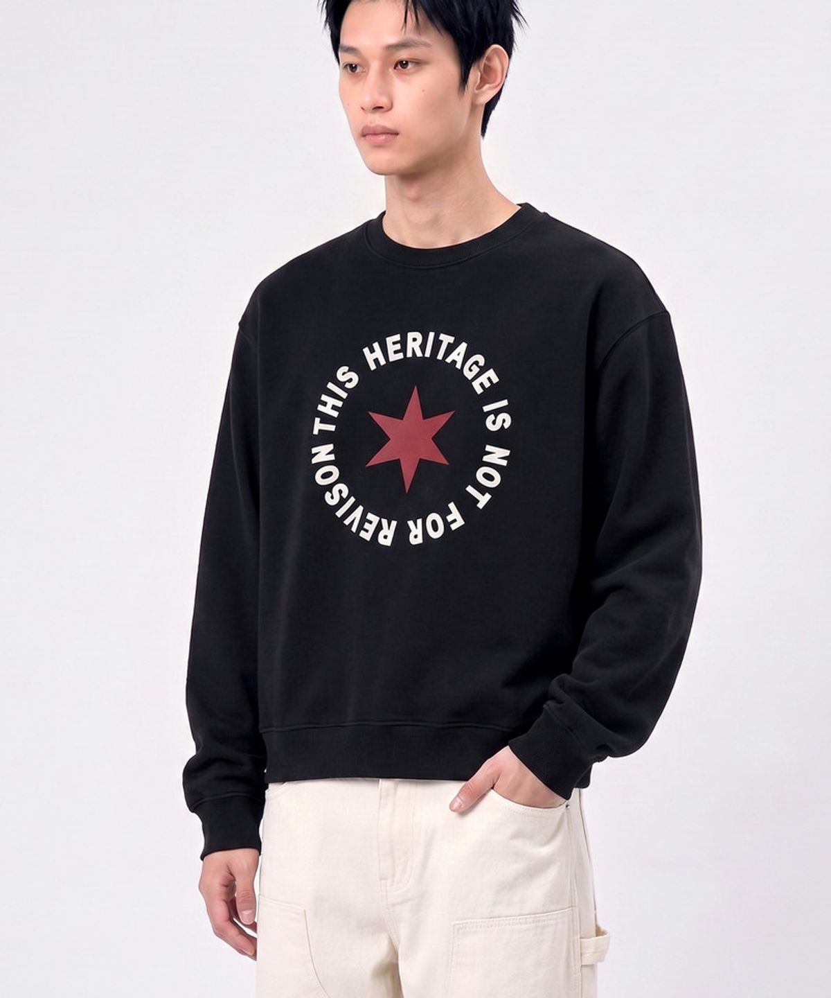 언더오프(UNDEROFF) 크롭 맨투맨 스웨트 스타써클 그레이