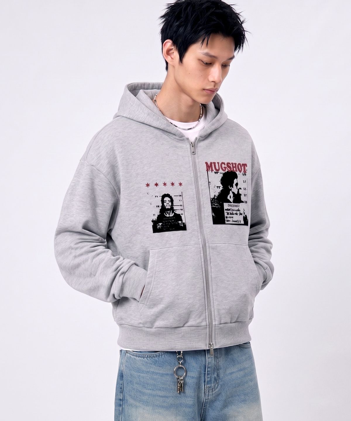 언더오프(UNDEROFF) 투웨이 크롭 후드 집업 머그샷 그레이