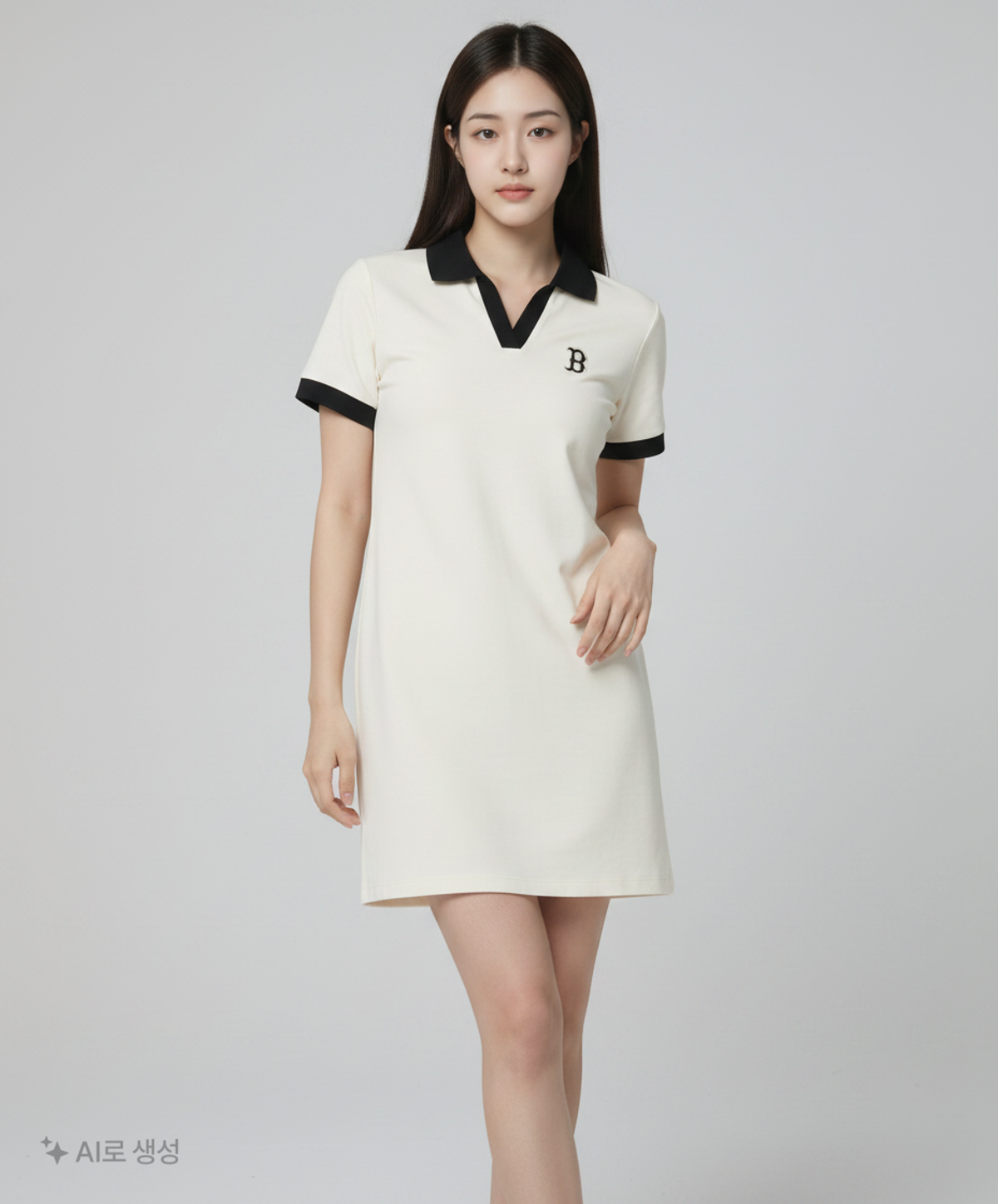 엠엘비(MLB) 여성 오픈카라 배색 컴포터블핏 카라 원피스 BOS (Cream) XS