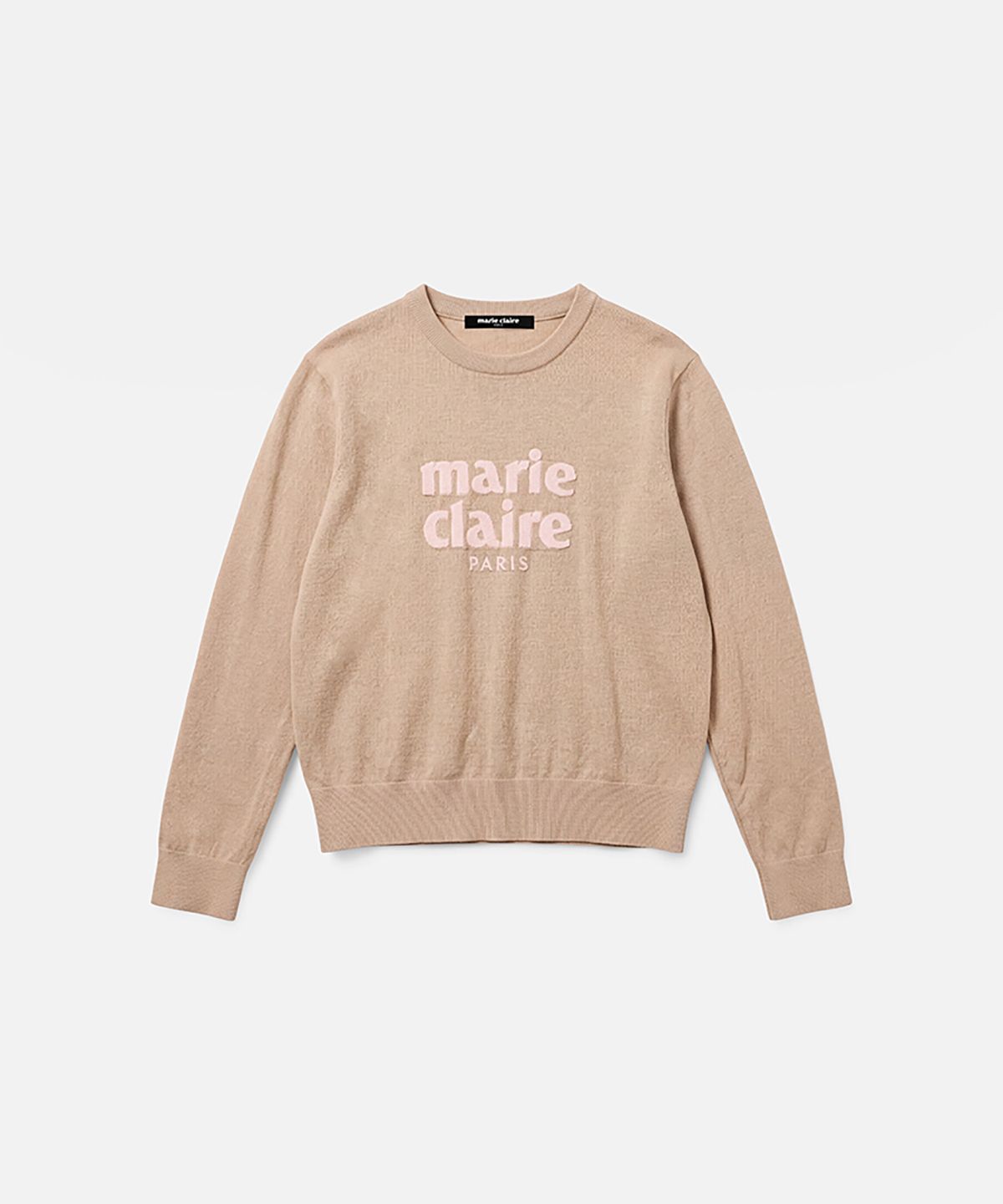 마리끌레르(MARIE CLAIRE) 에센셜 로고 자카드 울 라운드 니트(MAGCKN07MBE)