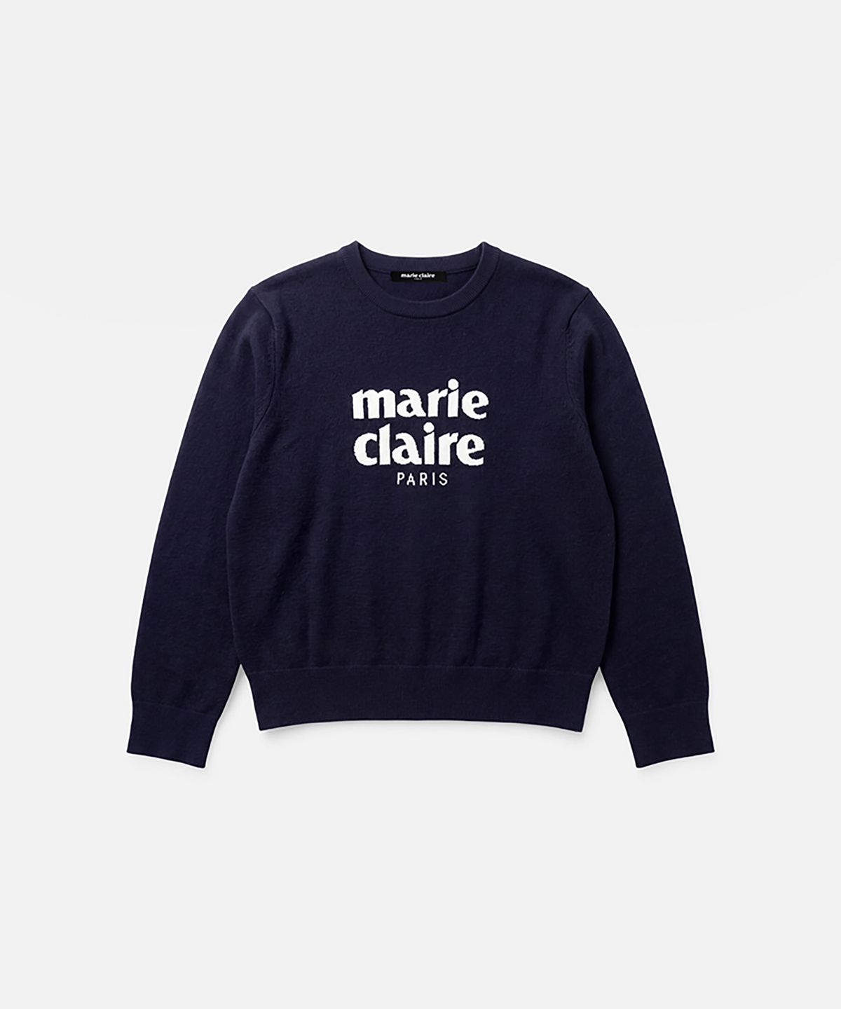 마리끌레르(MARIE CLAIRE) 에센셜 로고 자카드 울 라운드 니트(MAGCKN07MNY)