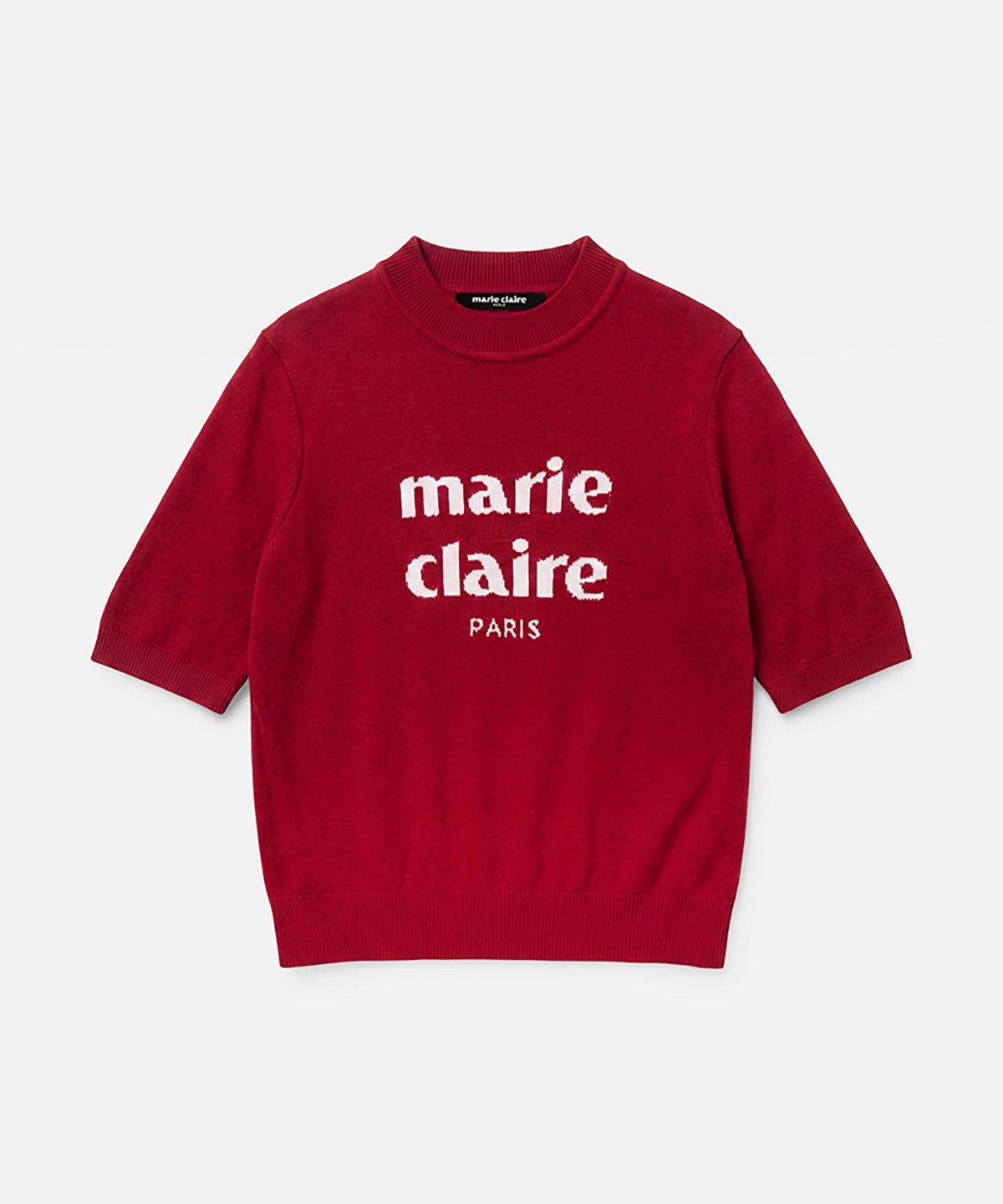 마리끌레르(MARIE CLAIRE) 에센셜 로고 캐시미어 울 반팔 니트(MAGDKN14MRD)