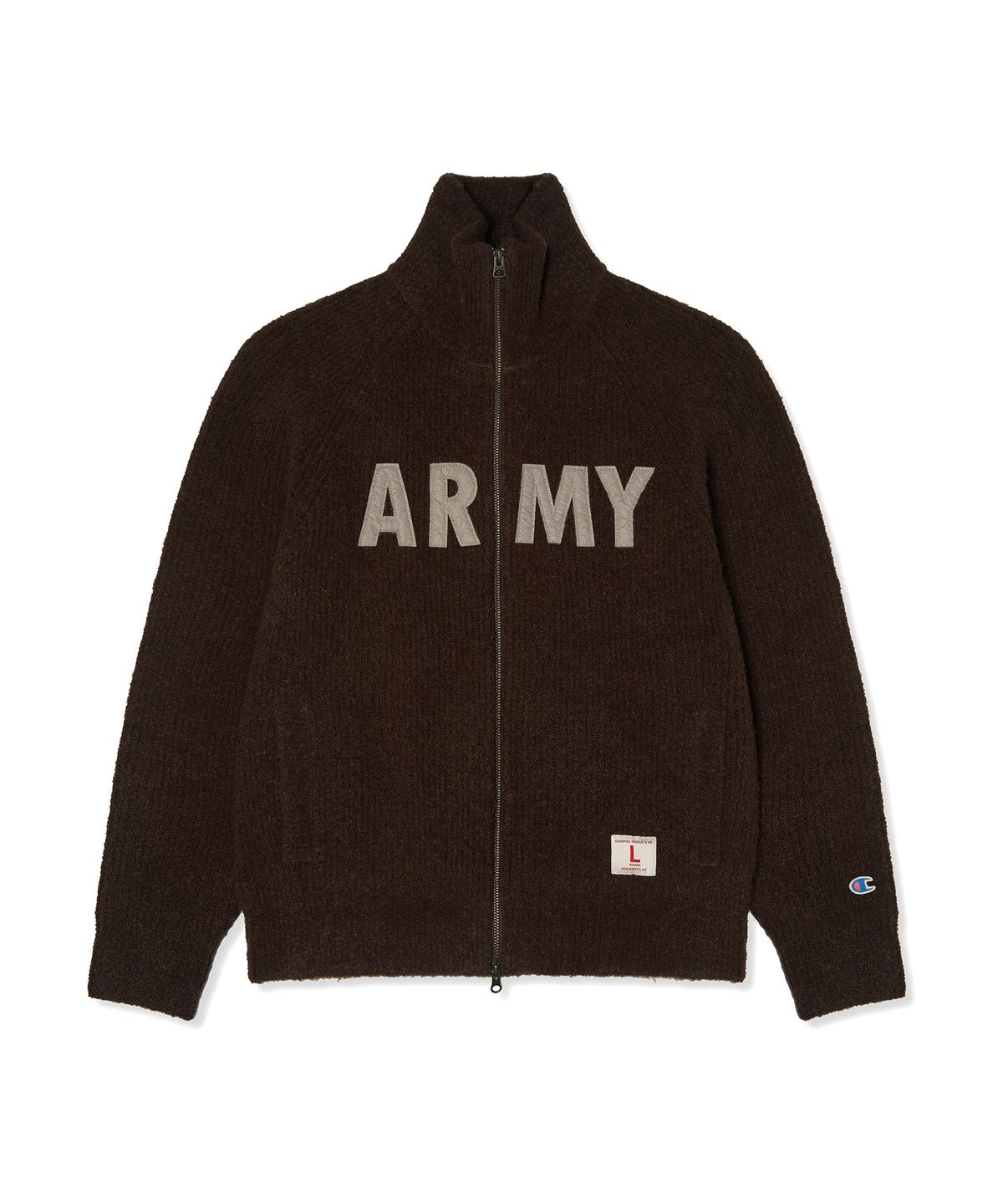 챔피온(CHAMPION) 헤리티지 ARMY 부클 니트 집업 Brown