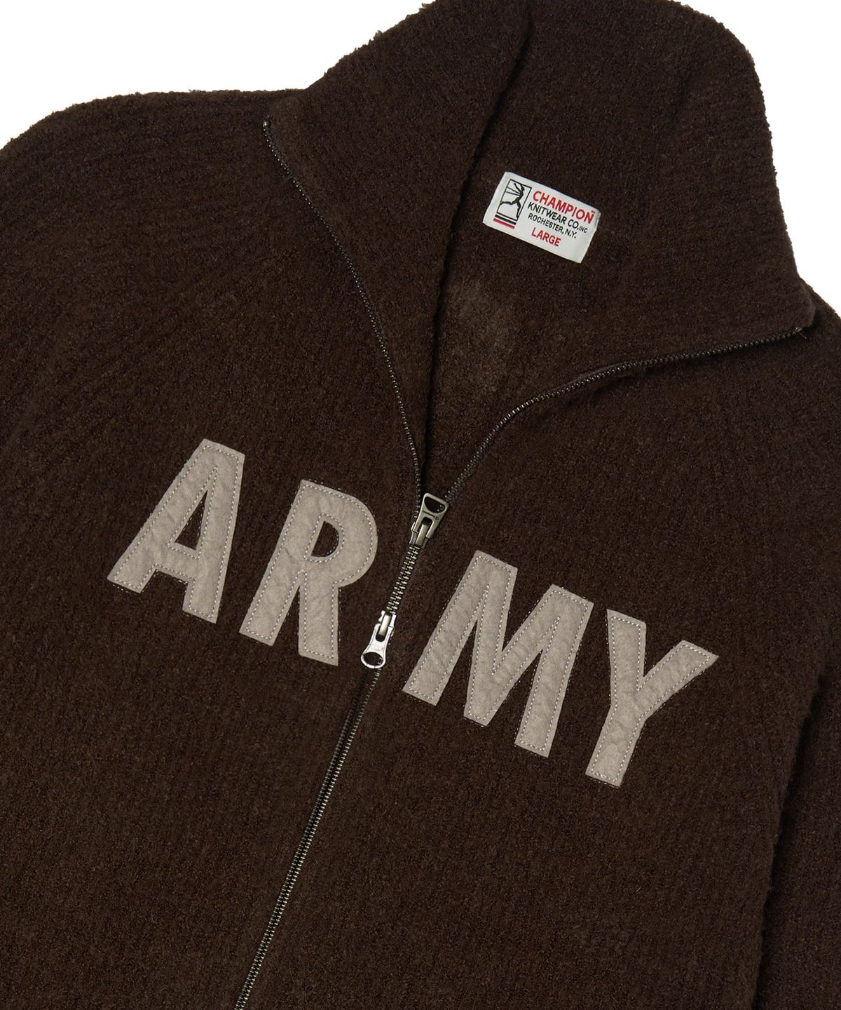 챔피온(CHAMPION) 헤리티지 ARMY 부클 니트 집업 Brown