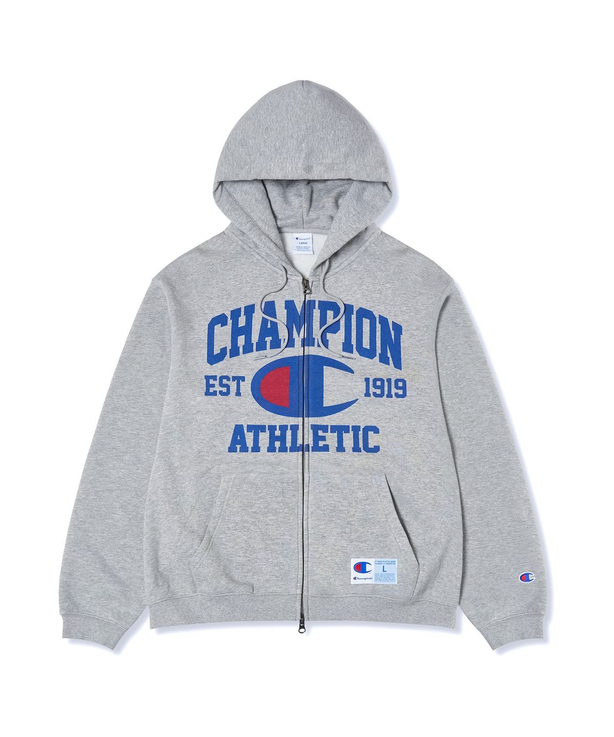 챔피온(CHAMPION) 로고 벌룬핏 기모 후드 집업 Medium Grey