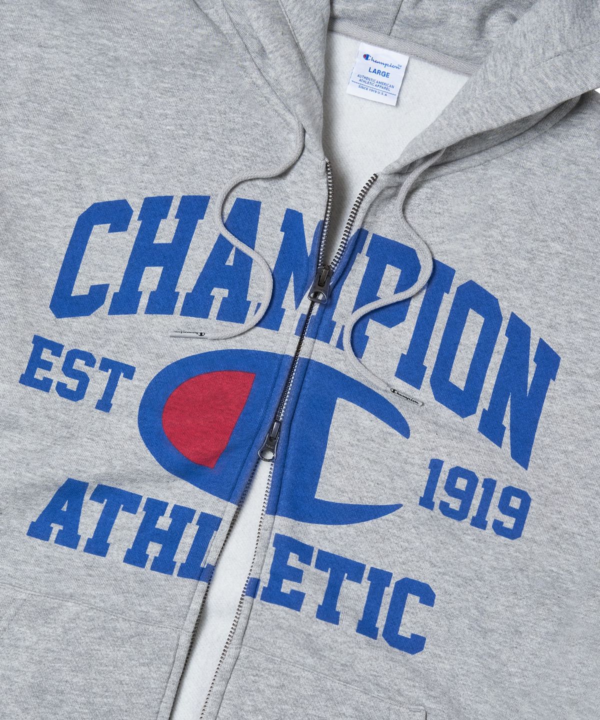 챔피온(CHAMPION) 로고 벌룬핏 기모 후드 집업 Medium Grey