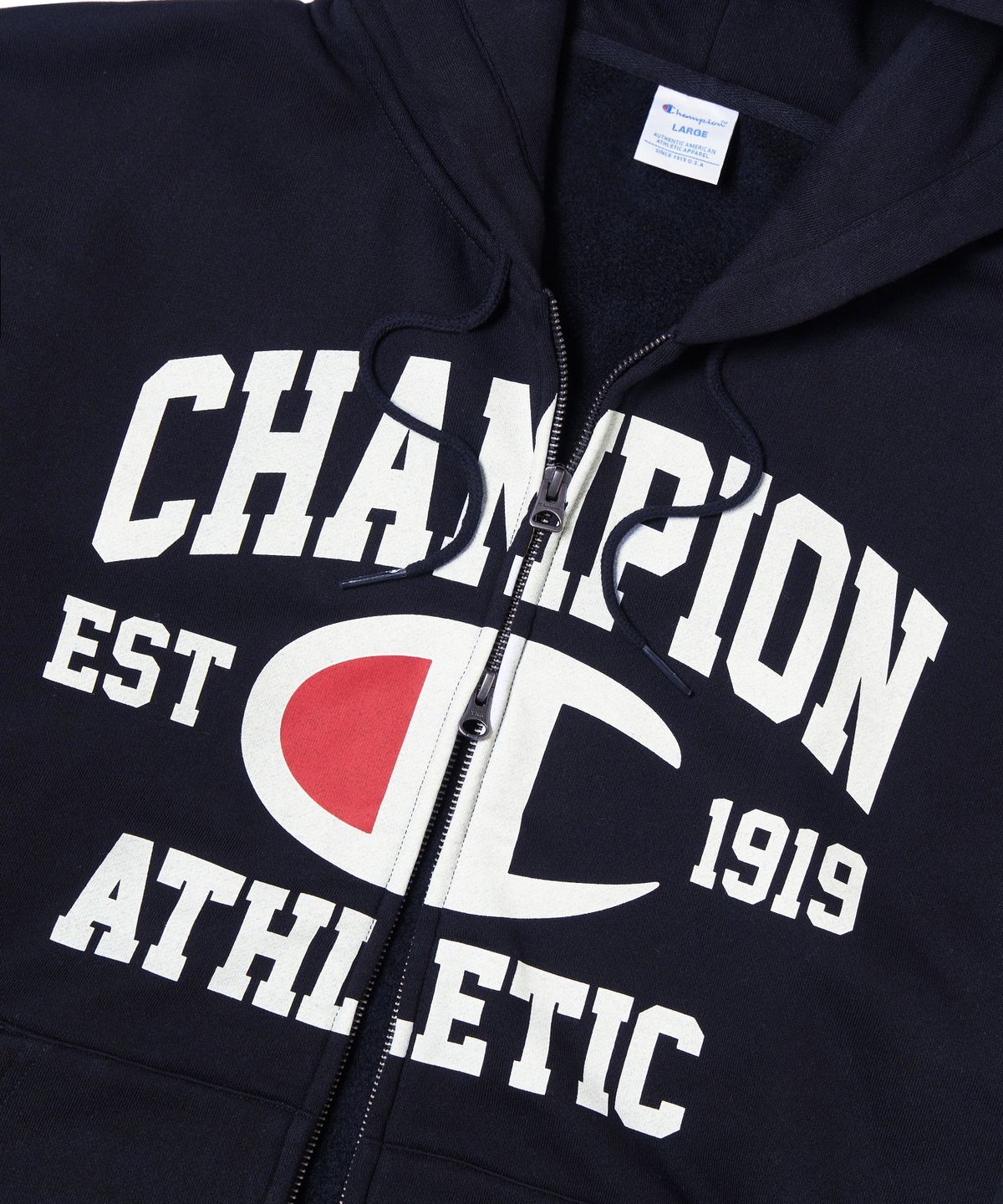 챔피온(CHAMPION) 로고 벌룬핏 기모 후드 집업 Navy