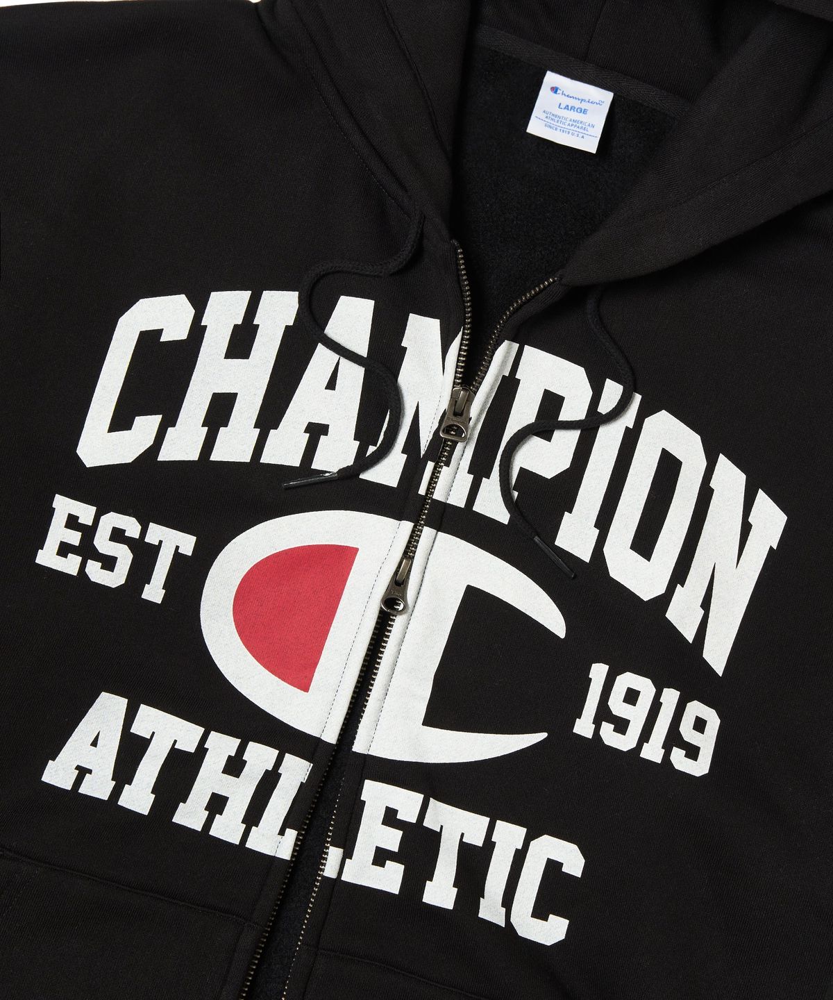 챔피온(CHAMPION) 로고 벌룬핏 기모 후드 집업 Black