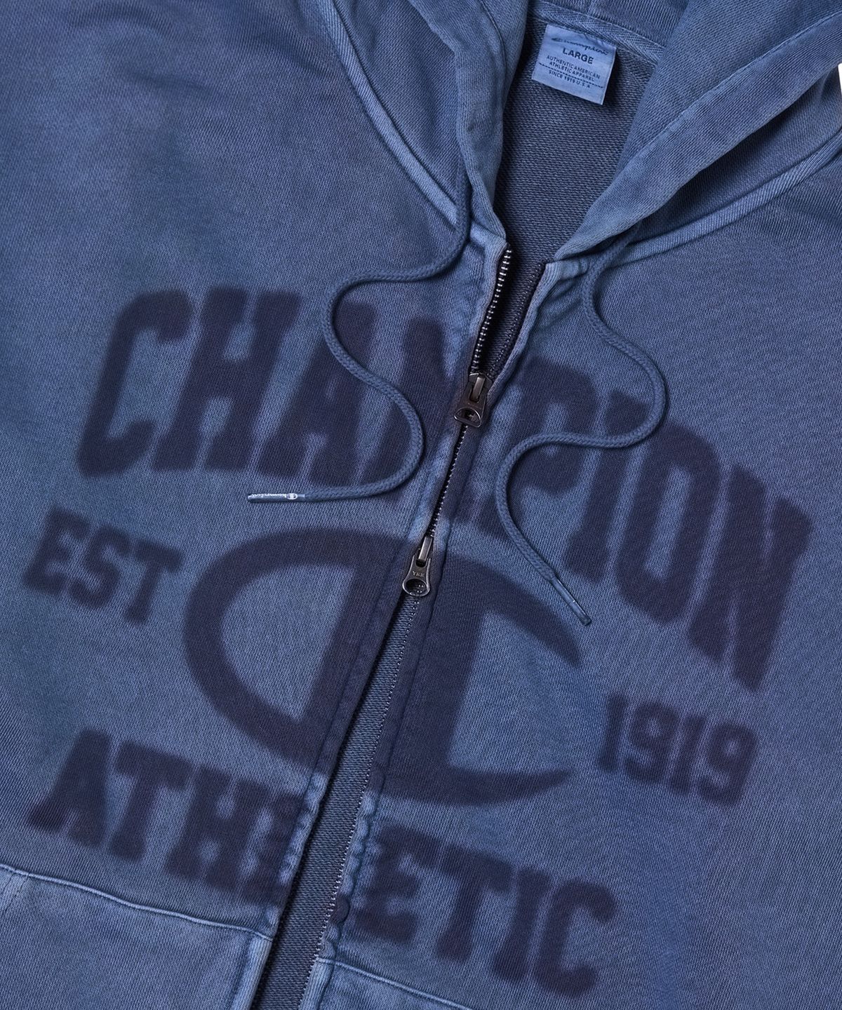 챔피온(CHAMPION) 로고 벌룬핏 다잉 후드 집업 Blue