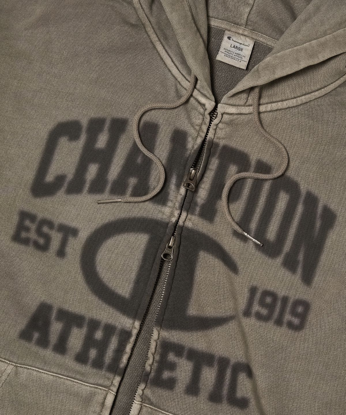 챔피온(CHAMPION) 로고 벌룬핏 다잉 후드 집업 Brown