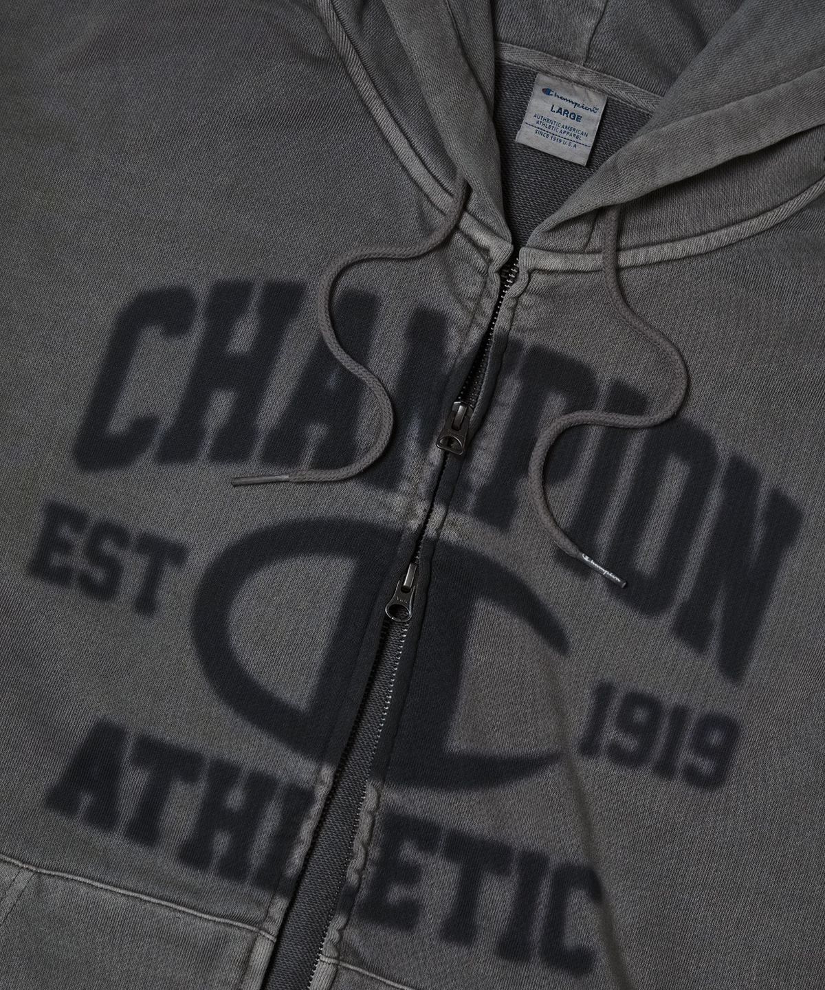 챔피온(CHAMPION) 로고 벌룬핏 다잉 후드 집업 Charcoal